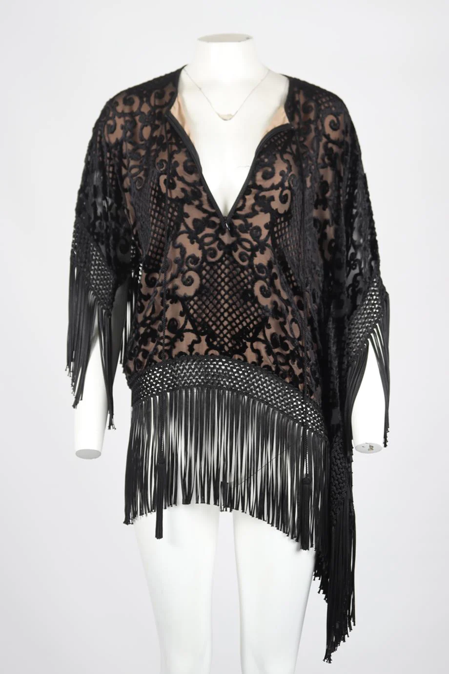ANDREW GN FRINGED VELVET AND SILK TOP FR 36 UK 8 - Image 2