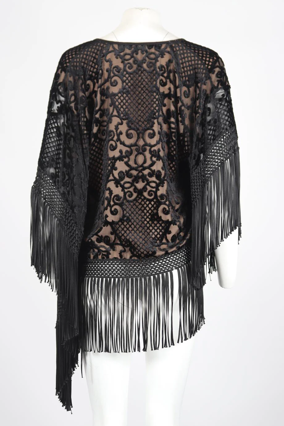 ANDREW GN FRINGED VELVET AND SILK TOP FR 36 UK 8 - Image 4