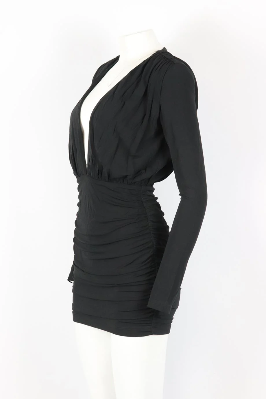 ANINE BING PLUNGING RUCHED STRETCH JERSEY MINI DRESS XSMALL - Image 3