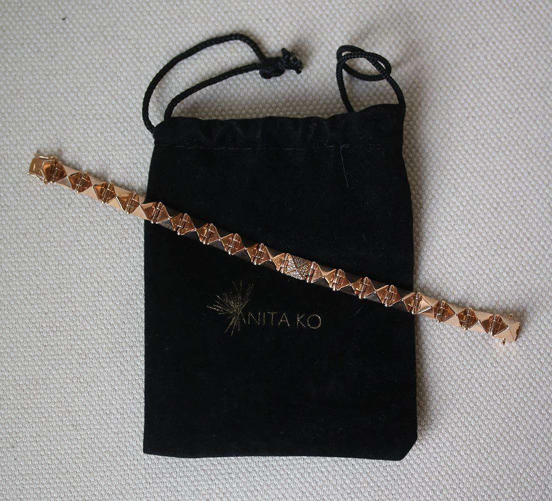 ANITA KO 14KT ROSE GOLD MEDIUM SPIKE BRACELET WITH ONE DIAMOND SPIKE - Image 2