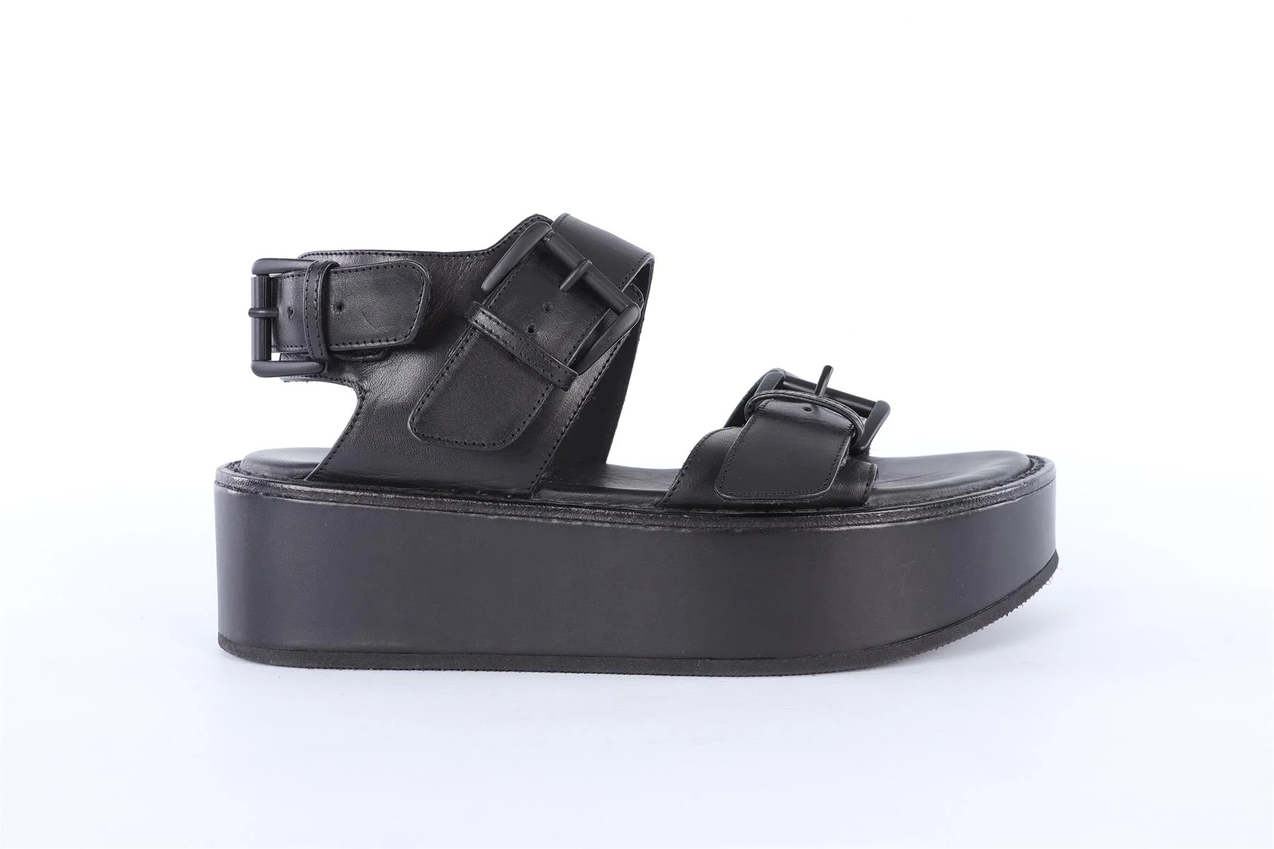 ANN DEMEULEMEESTER BLACK LEATHER PLATFORM SANDALS EU 38 UK 5 - Image 2