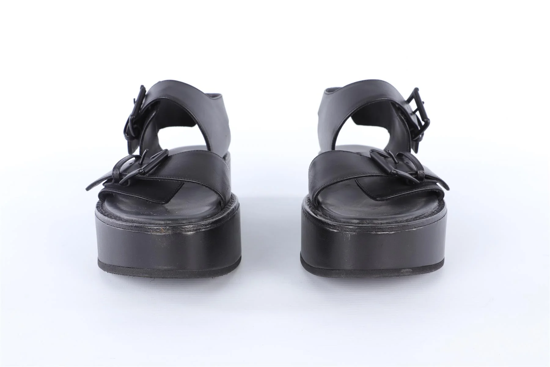 ANN DEMEULEMEESTER BLACK LEATHER PLATFORM SANDALS EU 38 UK 5 - Image 3