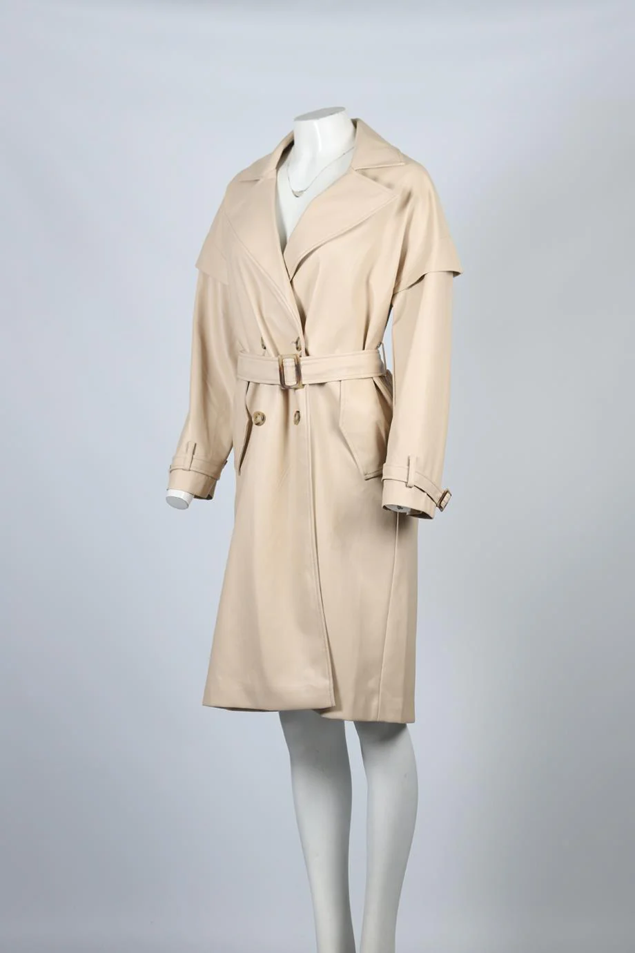 APPARIS BELTED DOUBLE BREASTED FAUX LEATHER TRENCH COAT XSMALL - Image 3