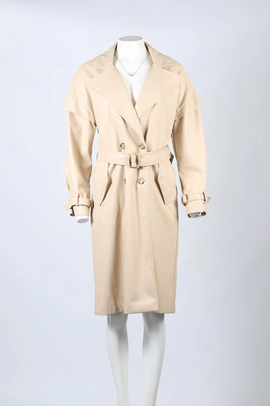 APPARIS BELTED DOUBLE BREASTED FAUX LEATHER TRENCH COAT XSMALL - Image 2
