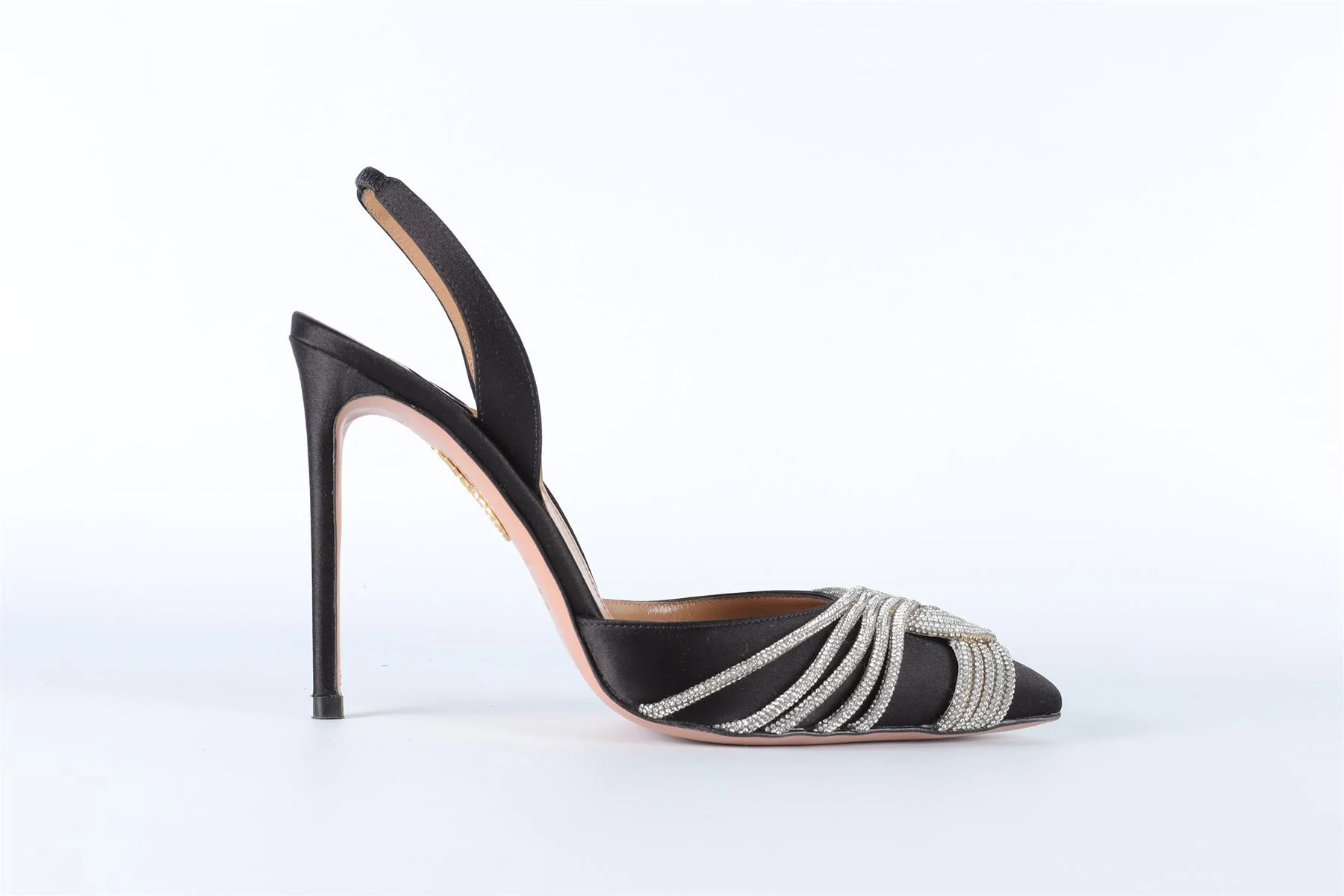 AQUAZZURA BLACK CRYSTAL AND SATIN SLINGBACK PUMPS EU 38.5 UK 5.5 US 8.5 - Image 2