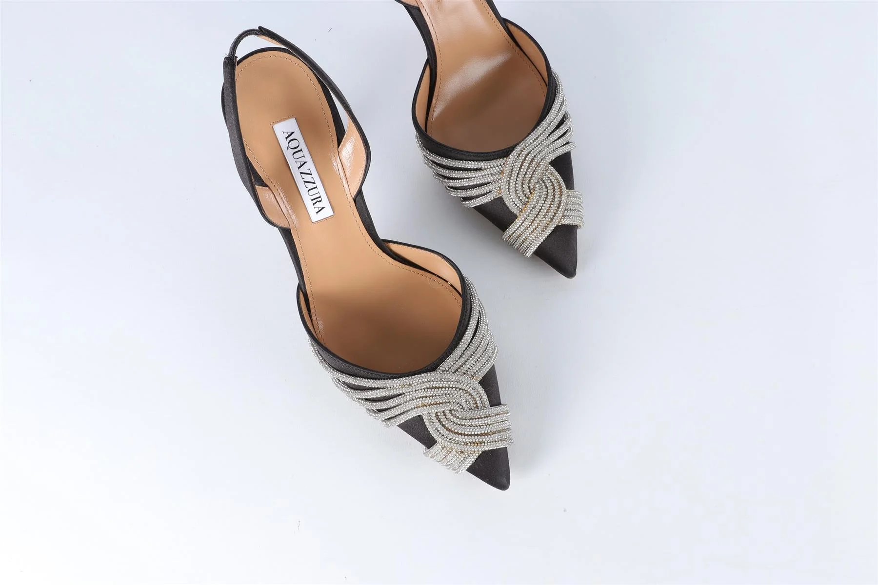 AQUAZZURA BLACK CRYSTAL AND SATIN SLINGBACK PUMPS EU 38.5 UK 5.5 US 8.5 - Image 4