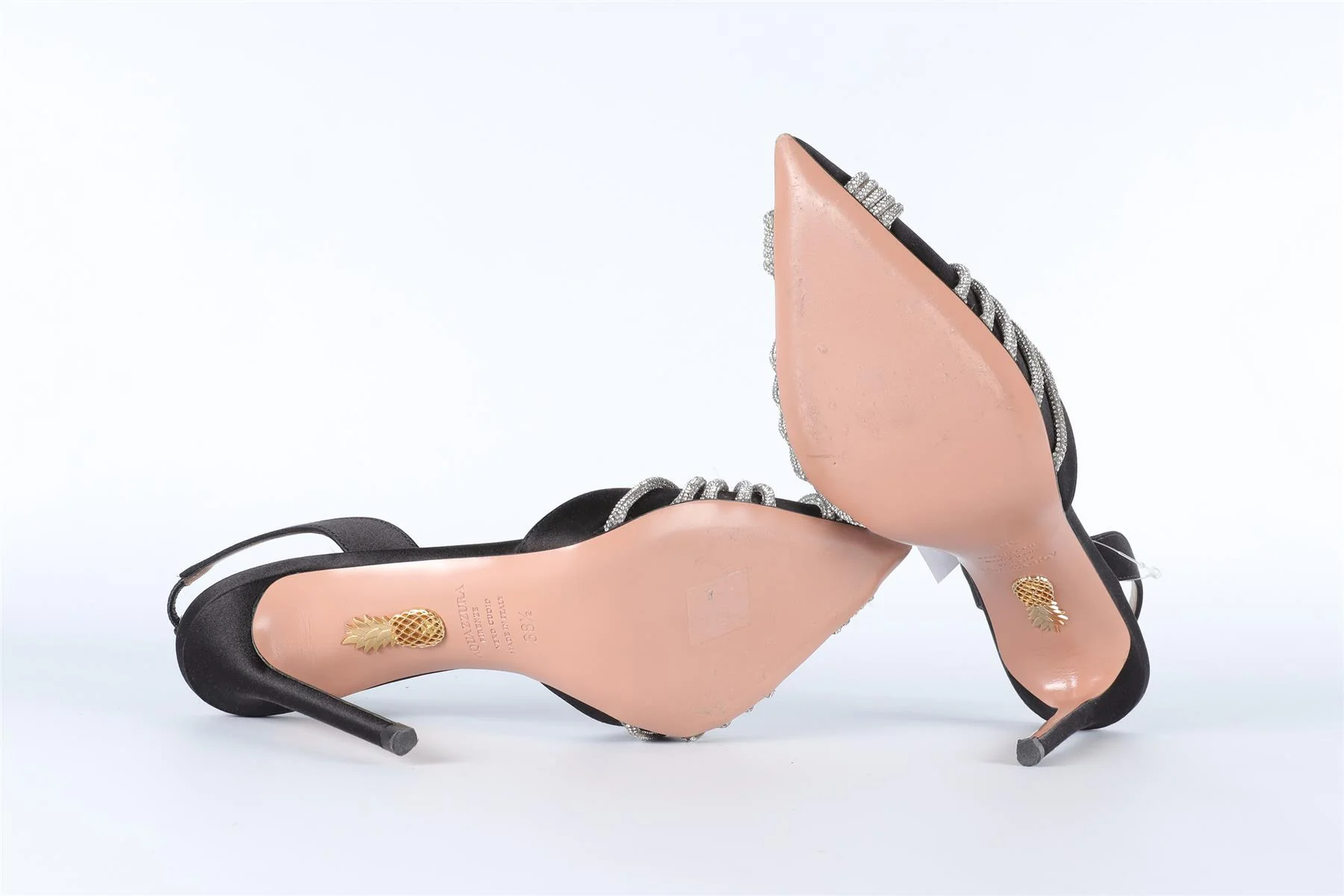 AQUAZZURA BLACK CRYSTAL AND SATIN SLINGBACK PUMPS EU 38.5 UK 5.5 US 8.5 - Image 6