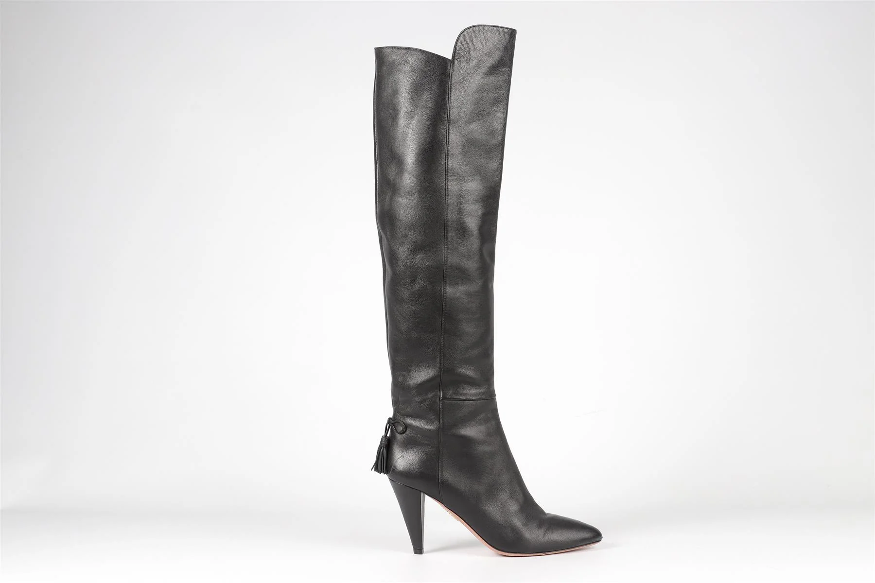 AQUAZZURA BLACK LEATHER KNEE HIGH BOOTS EU 39 UK 6 US 9 - Image 2