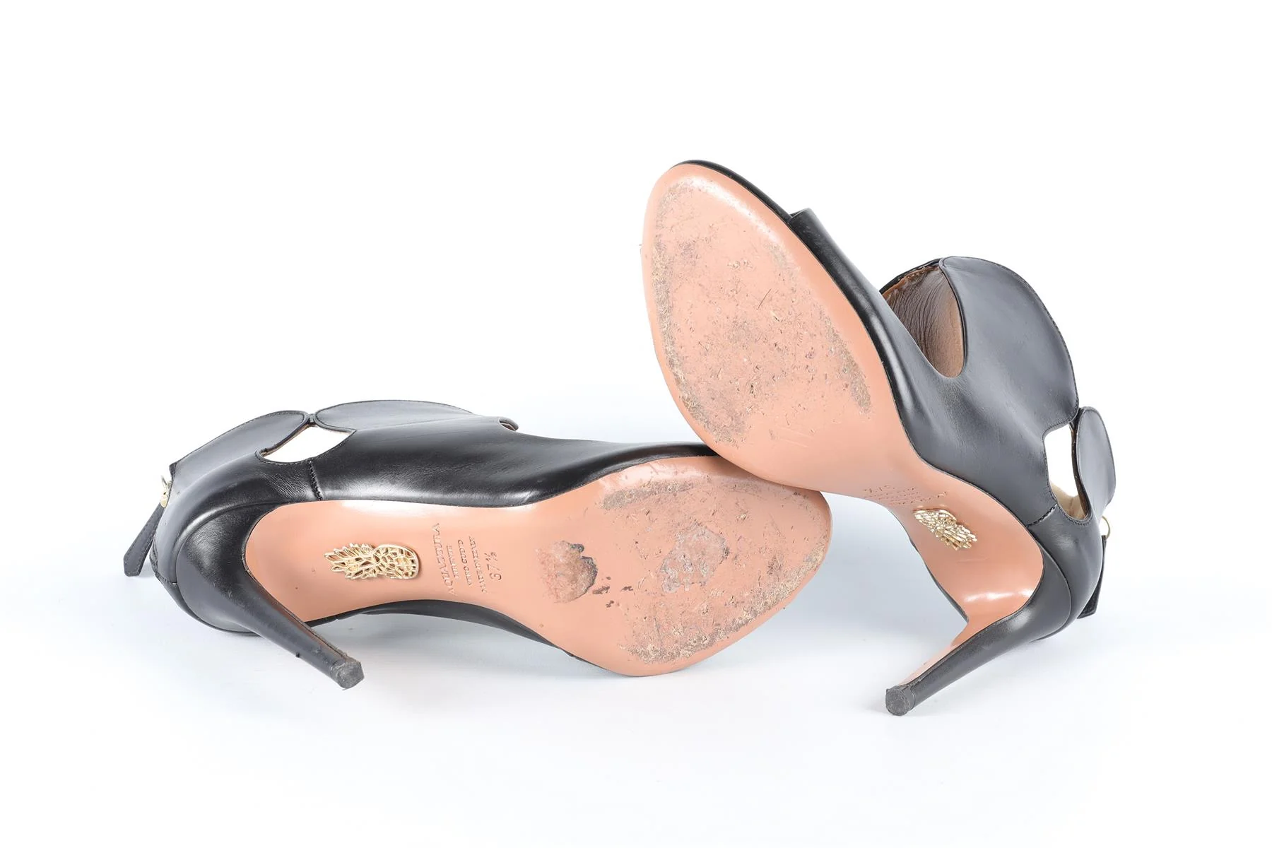 AQUAZZURA BLACK LEATHER SANDALS EU 37.5 UK 4.5 US 7.5 - Image 6