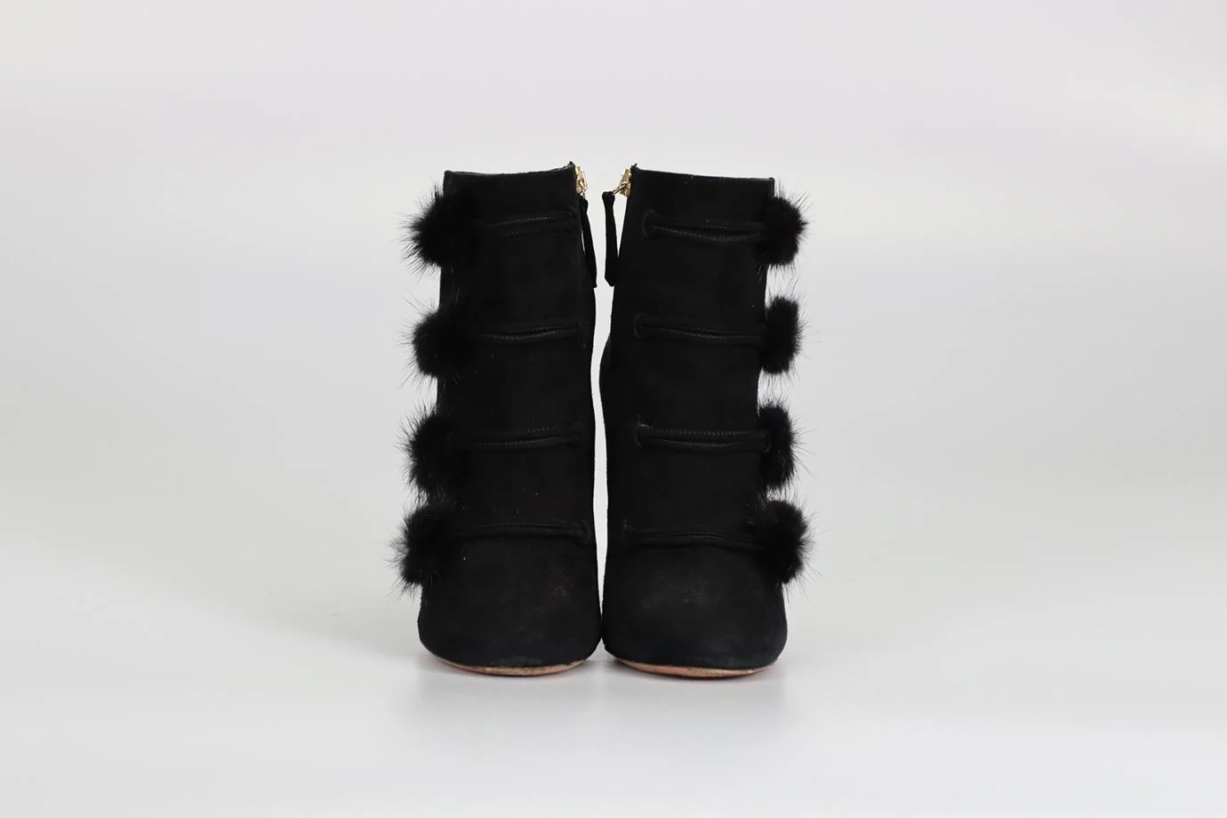 AQUAZZURA MINK FUR AND SUEDE ANKLE BOOTS EU 38 UK 5 US 8 - Image 3