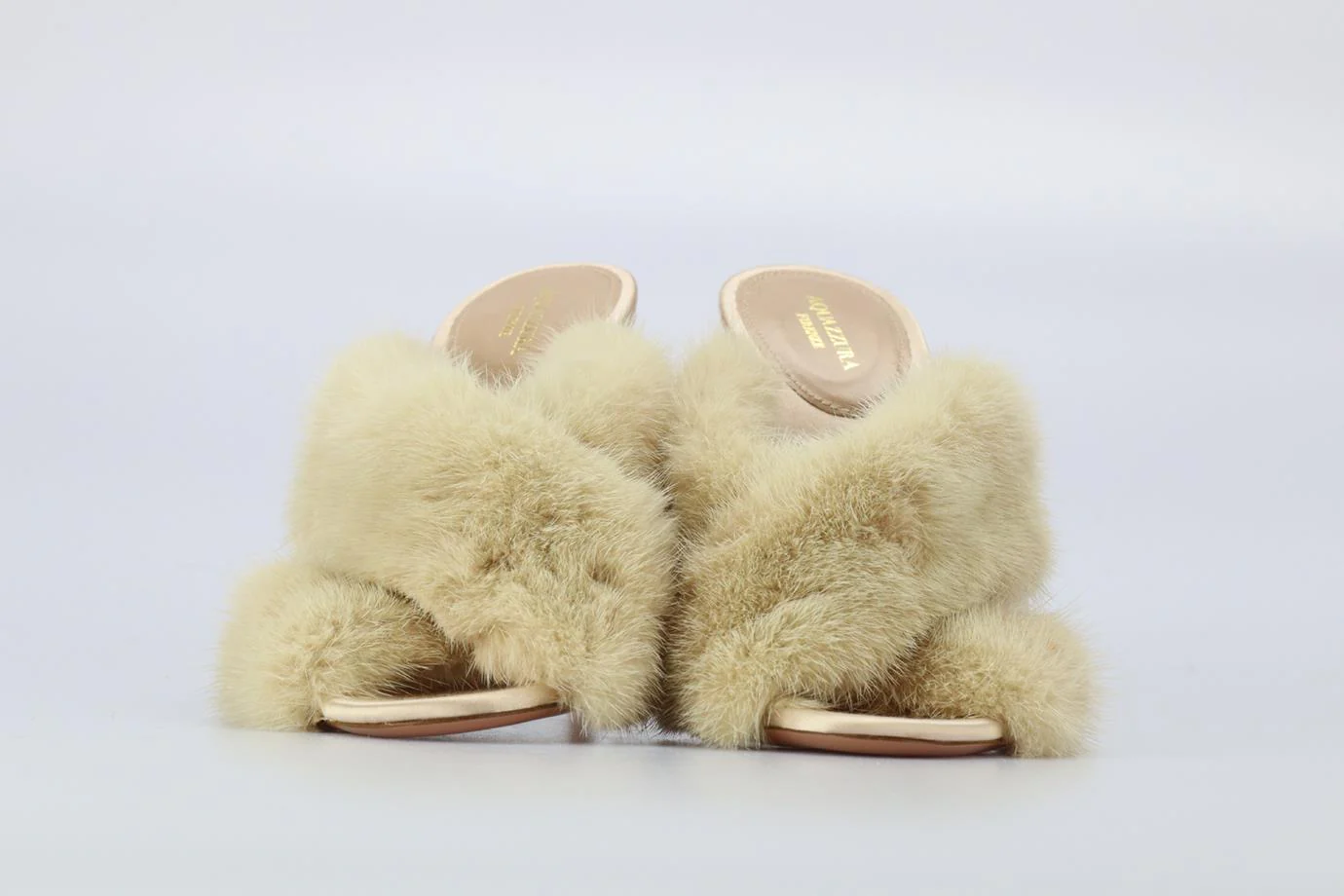 AQUAZZURA MINK FUR AND SATIN MULES EU 38.5 UK 5.5 US 8.5 - Image 3