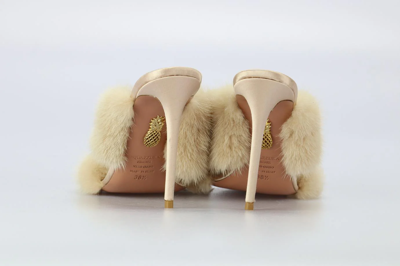AQUAZZURA MINK FUR AND SATIN MULES EU 38.5 UK 5.5 US 8.5 - Image 4