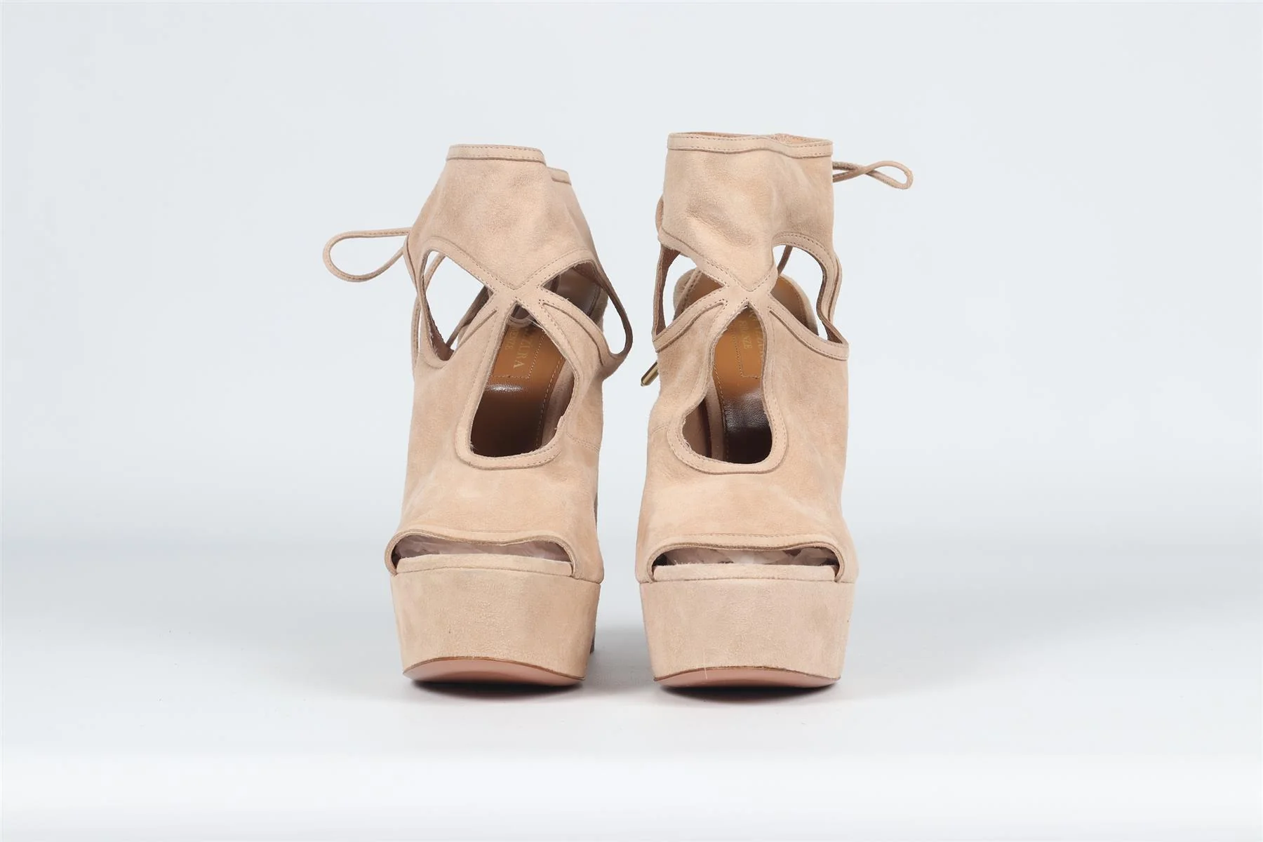AQUAZZURA NUDE SUEDE SANDALS EU 38.5 UK 5.5 US 8.5 - Image 3