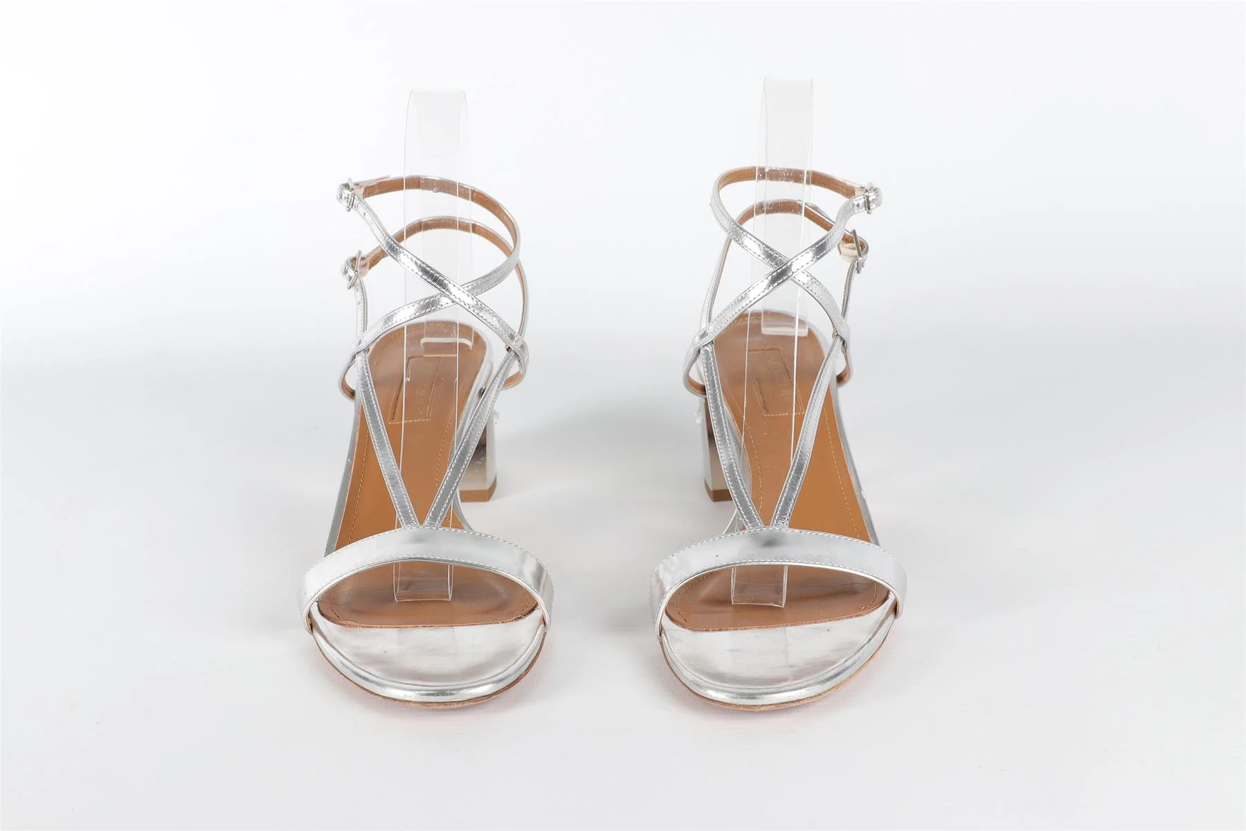 AQUAZZURA SILVER LEATHER SANDALS EU 36.5, UK 3.5, US 6.5 - Image 3