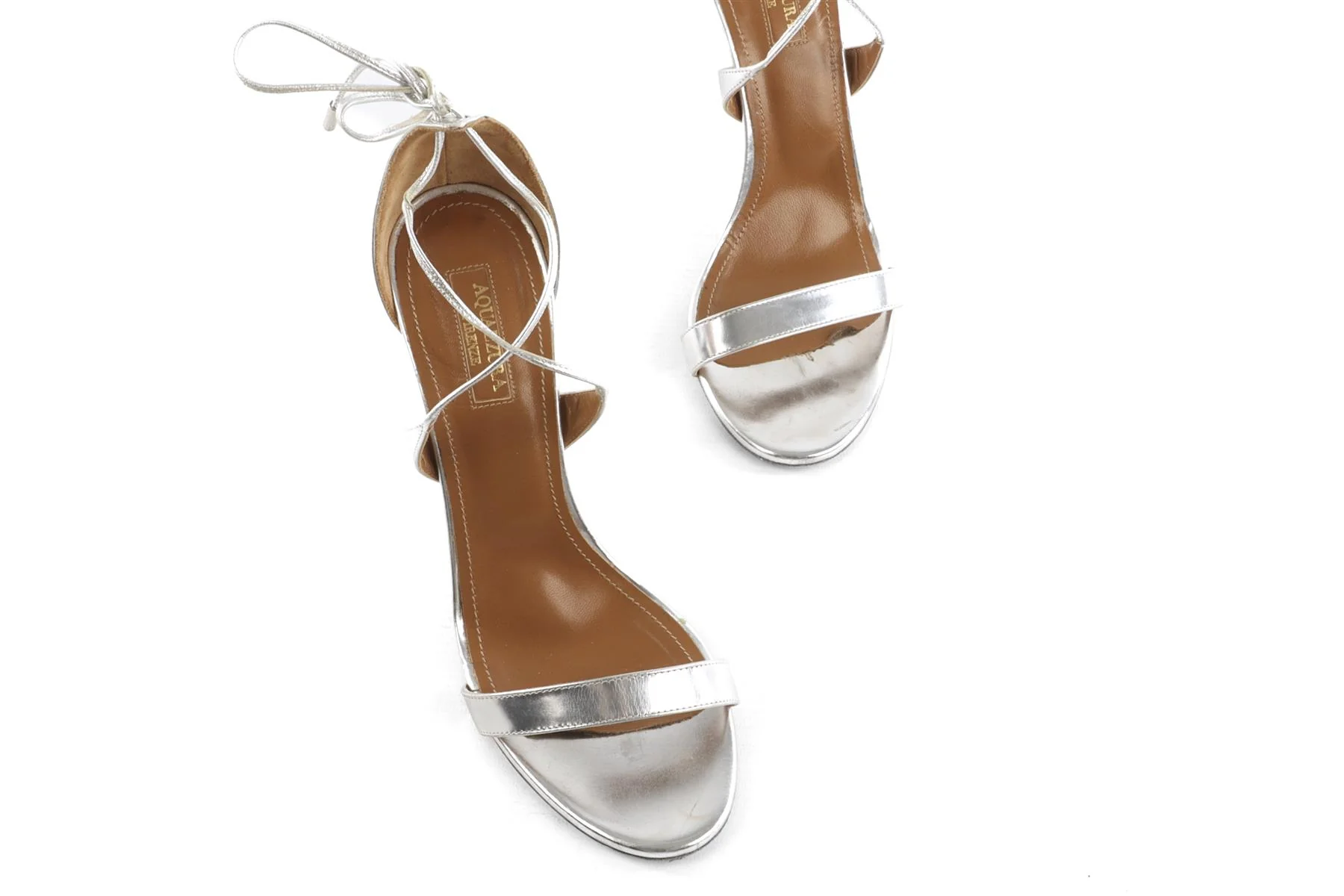 AQUAZZURA SILVER PATENT LEATHER SANDALS EU 38 UK 5 US 8 - Image 4