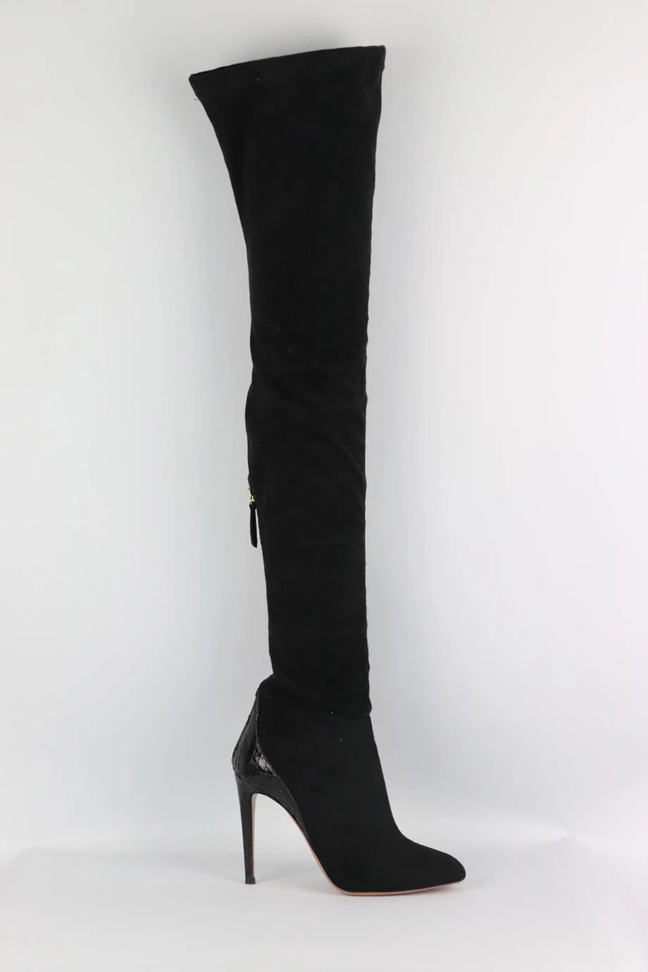 AQUAZZURA SNAKE EFFECT TRIMMED FAUX SUEDE OVER THE KNEE BOOTS EU 38 UK 5 US 8 - Image 2