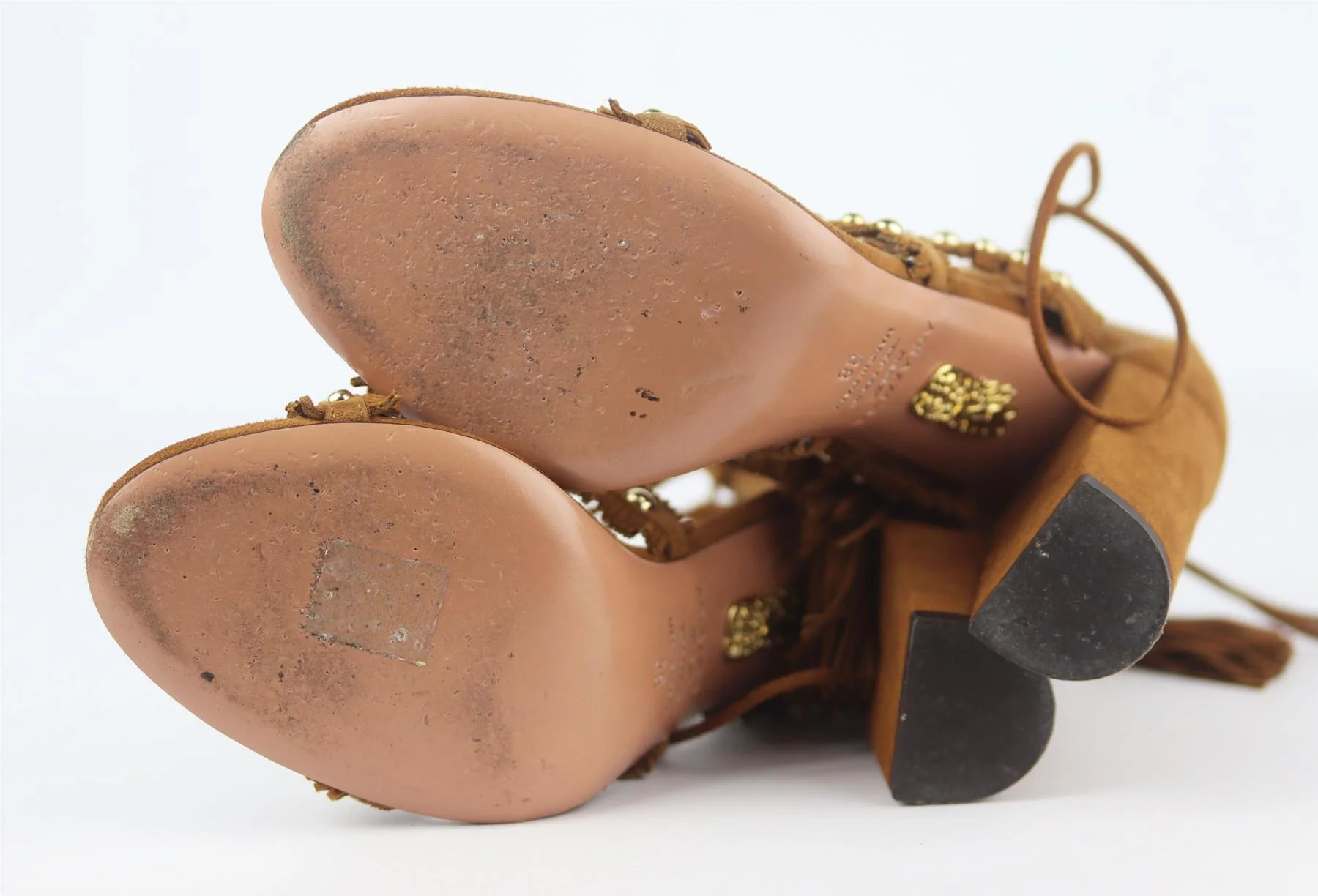 AQUAZZURA TULUM FRINGED STUDDED SUEDE SANDALS EU 38 UK 5 US 8 - Image 5