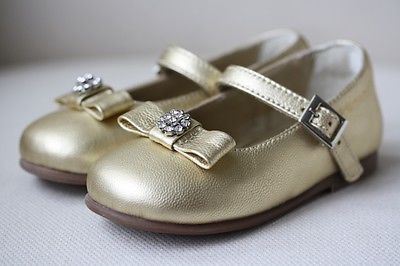 ARMANI JUNIOR BABY GOLD LEATHER DIAMANTE BOW SHOES EU 21 UK 4.5 - Image 3