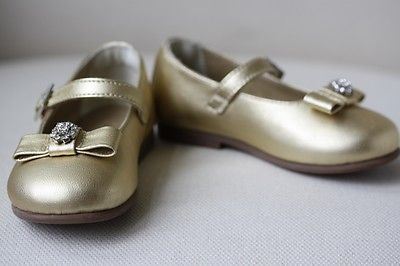 ARMANI JUNIOR BABY GOLD LEATHER DIAMANTE BOW SHOES EU 21 UK 4.5 - Image 5