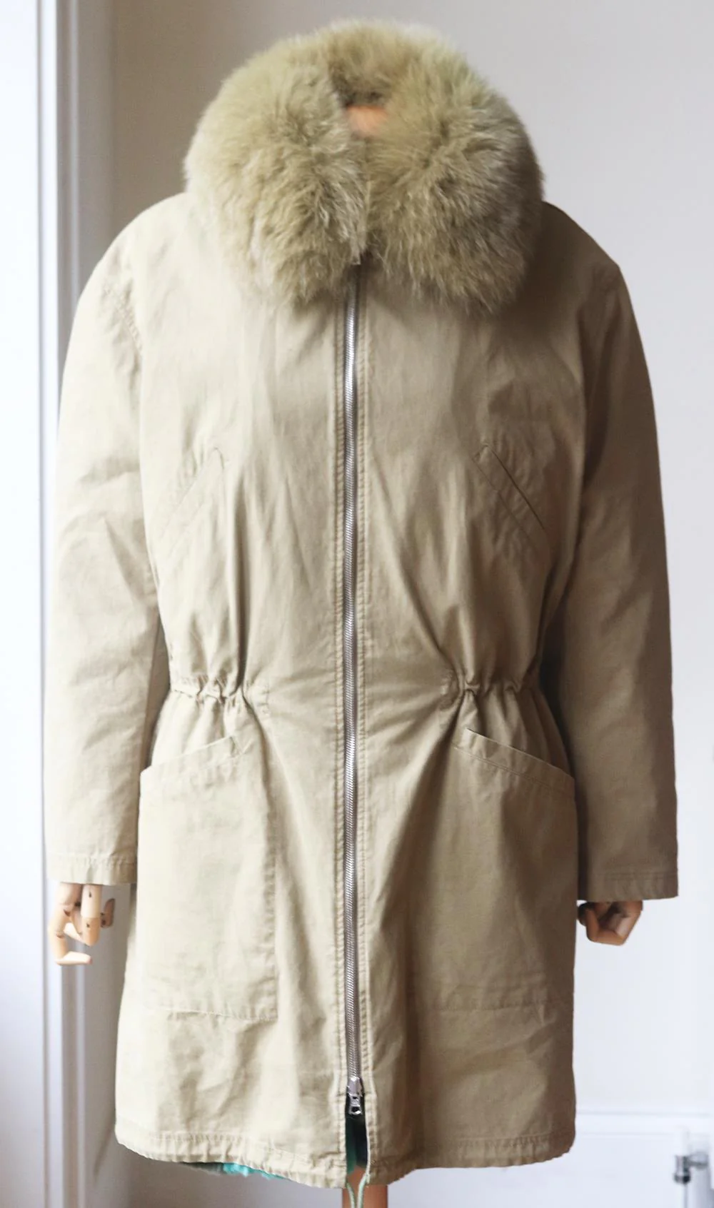 ARMY BY YVES SALOMON REVERSIBLE PRINTED RABBIT FUR AND COTTON PARKA FR 38 UK 10 - Image 2