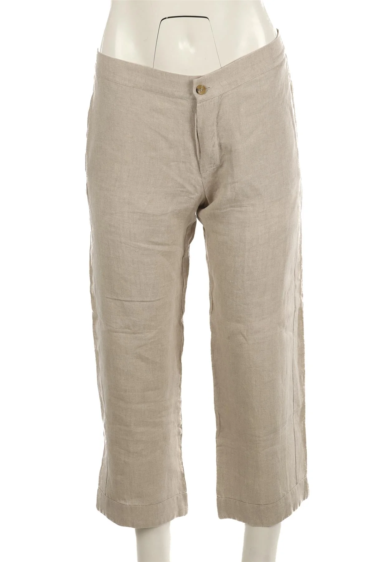 ASCENO BEIGE LINEN STRAIGHT LEG PANTS SMALL - Image 2