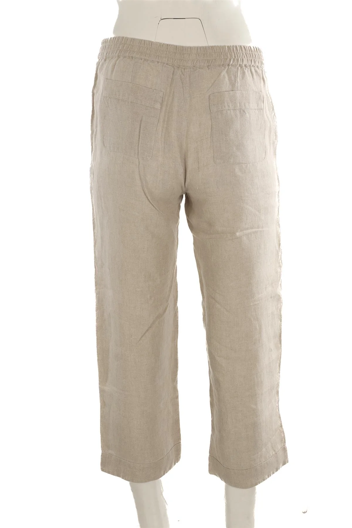 ASCENO BEIGE LINEN STRAIGHT LEG PANTS SMALL - Image 4