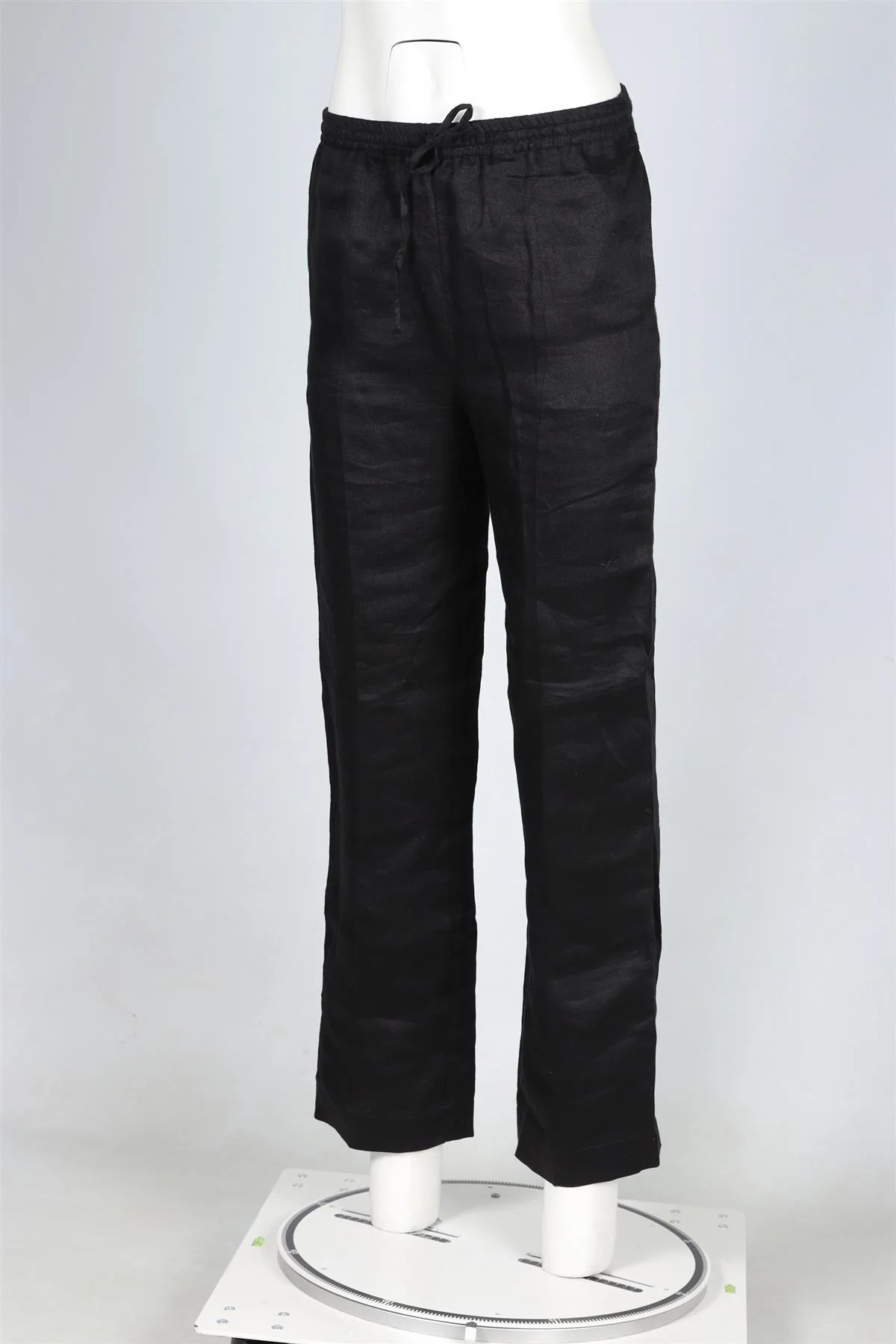 ASCENO BLACK LINEN STRAIGHT LEG PANTS XSMALL - Image 3
