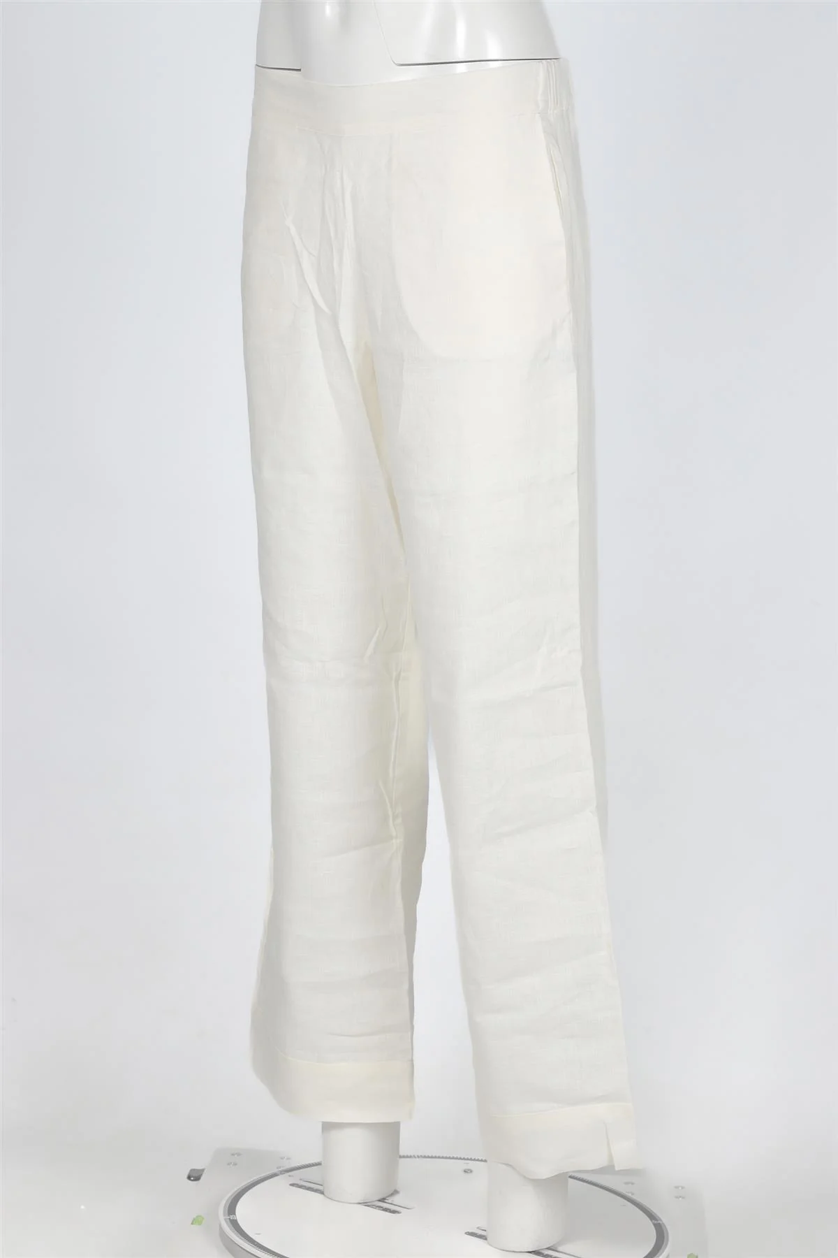 ASCENO IVORY LINEN STRAIGHT LEG PANTS XSMALL - Image 3