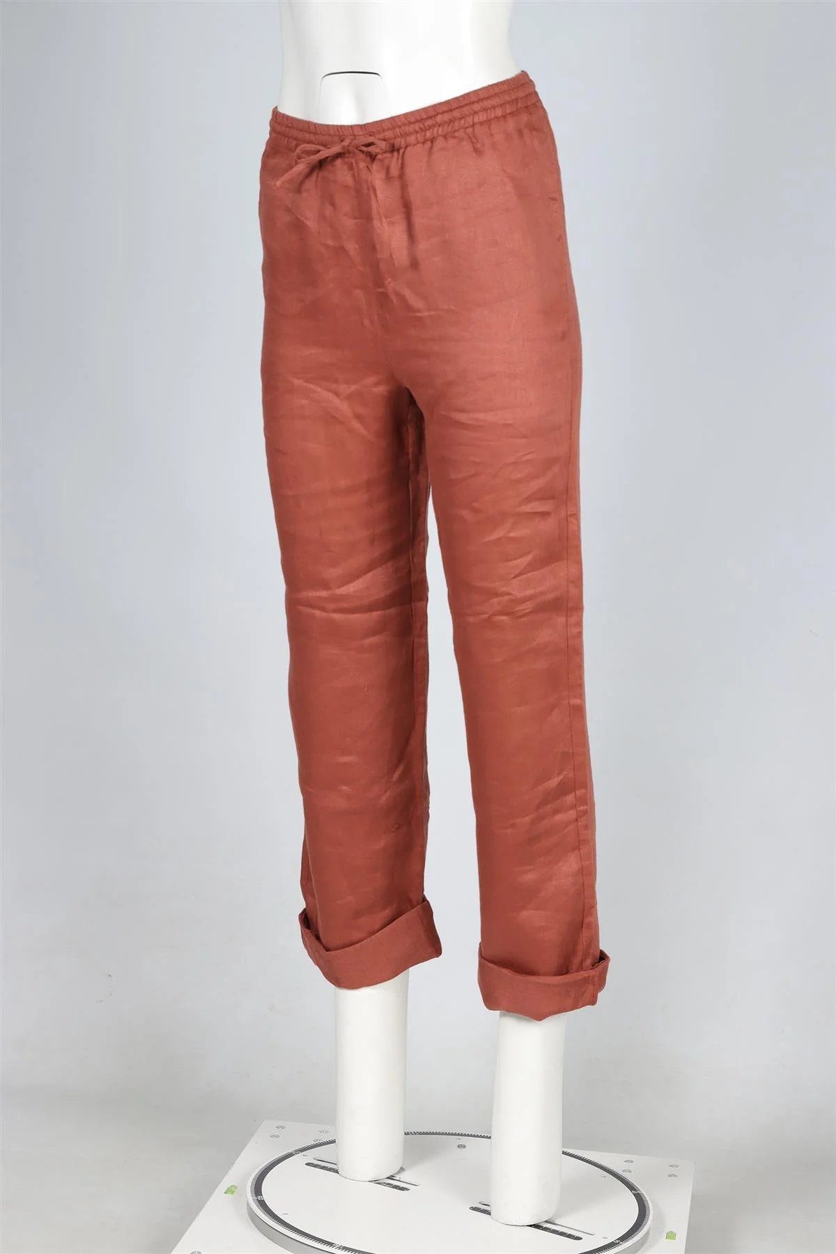 ASCENO TERRACOTTA LINEN STRAIGHT LEG PANTS XSMALL - Image 3
