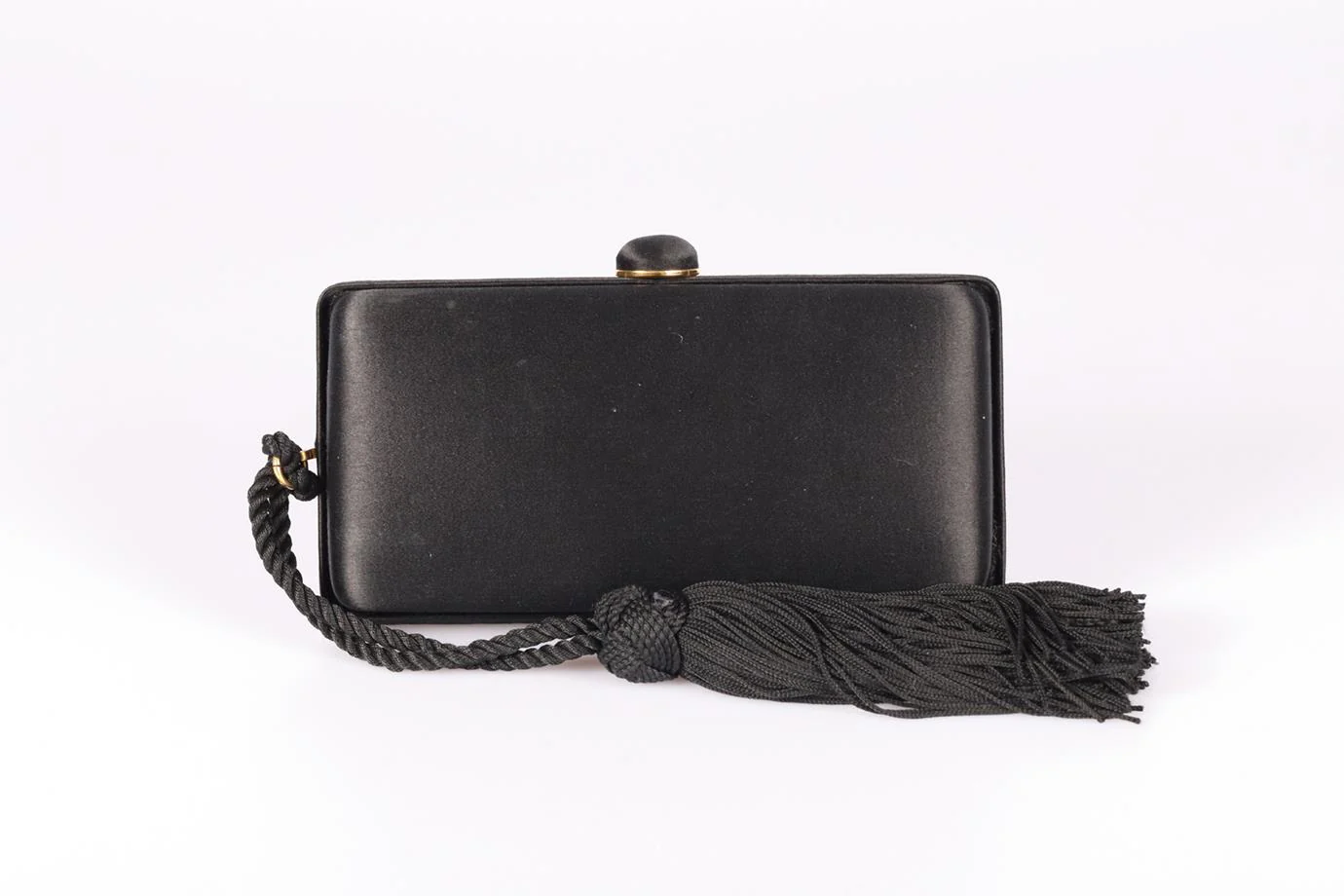 ASPREY TASSELED SATIN AND GOLD TONE CLUTCH - Image 2