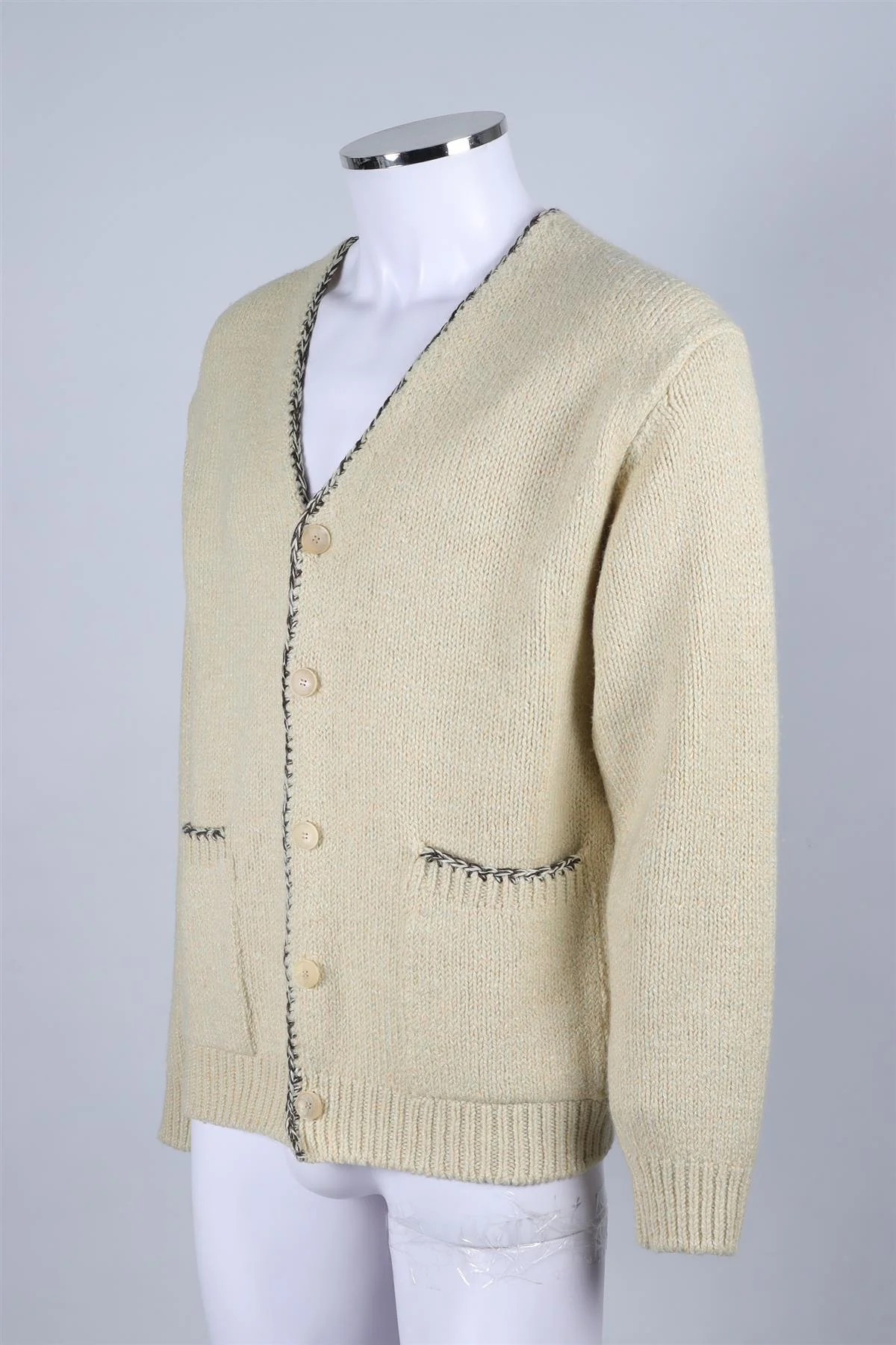 AURALEE GREEN & CREAM MEN'S WOOL CARDIGAN 4 UK/US 38 - Image 3