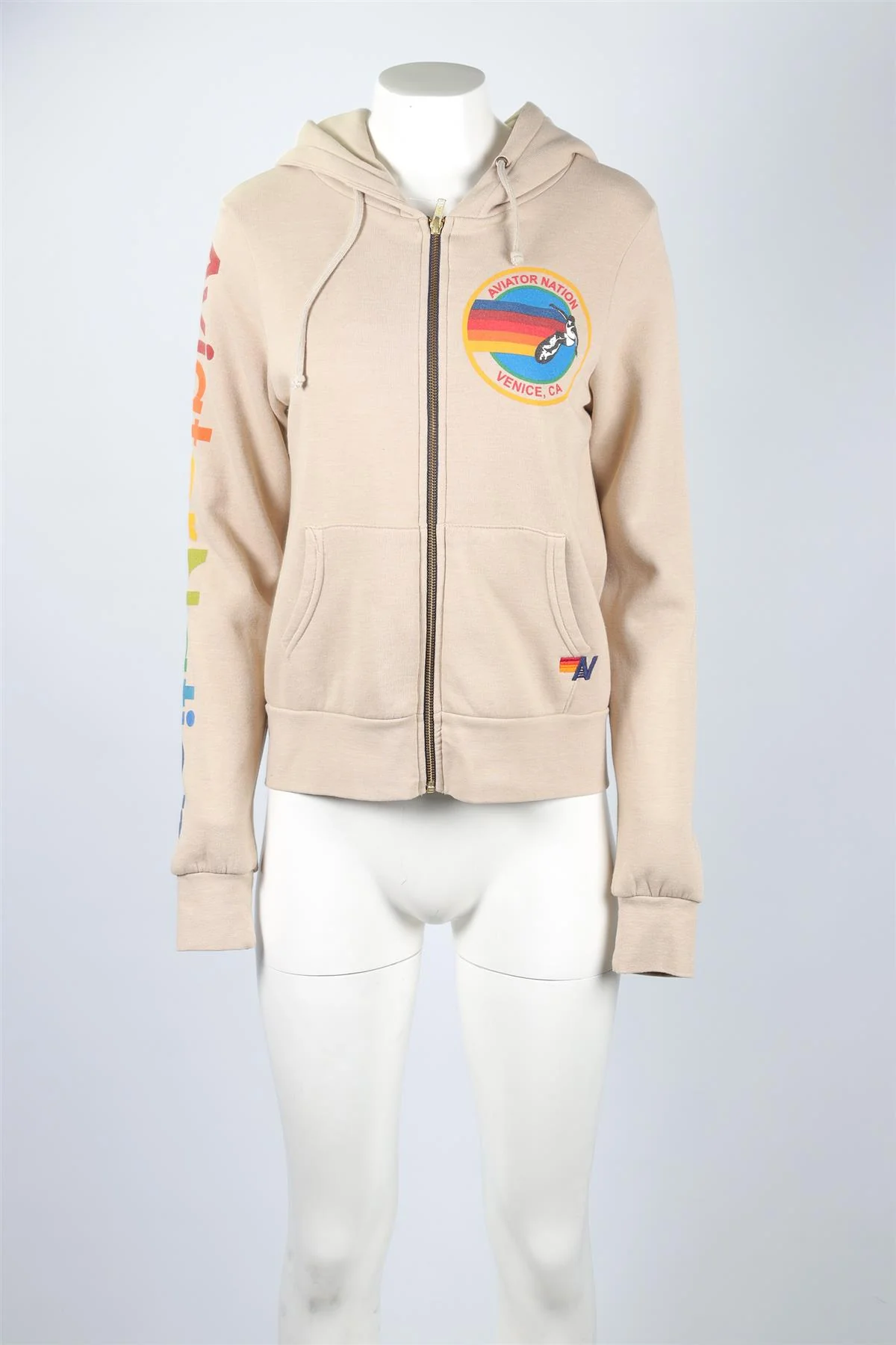 AVIATOR NATION BEIGE COTTON HOODIE XSMALL - Image 2