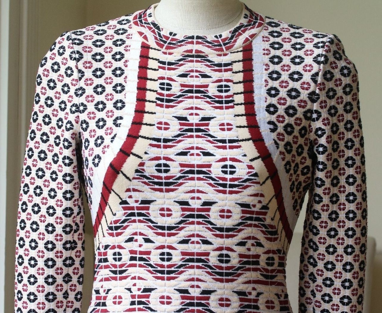 AZZEDINE ALAIA PATTERNED LONG-SLEEVE BODYCON DRESS FR 38 UK 10 - Image 3
