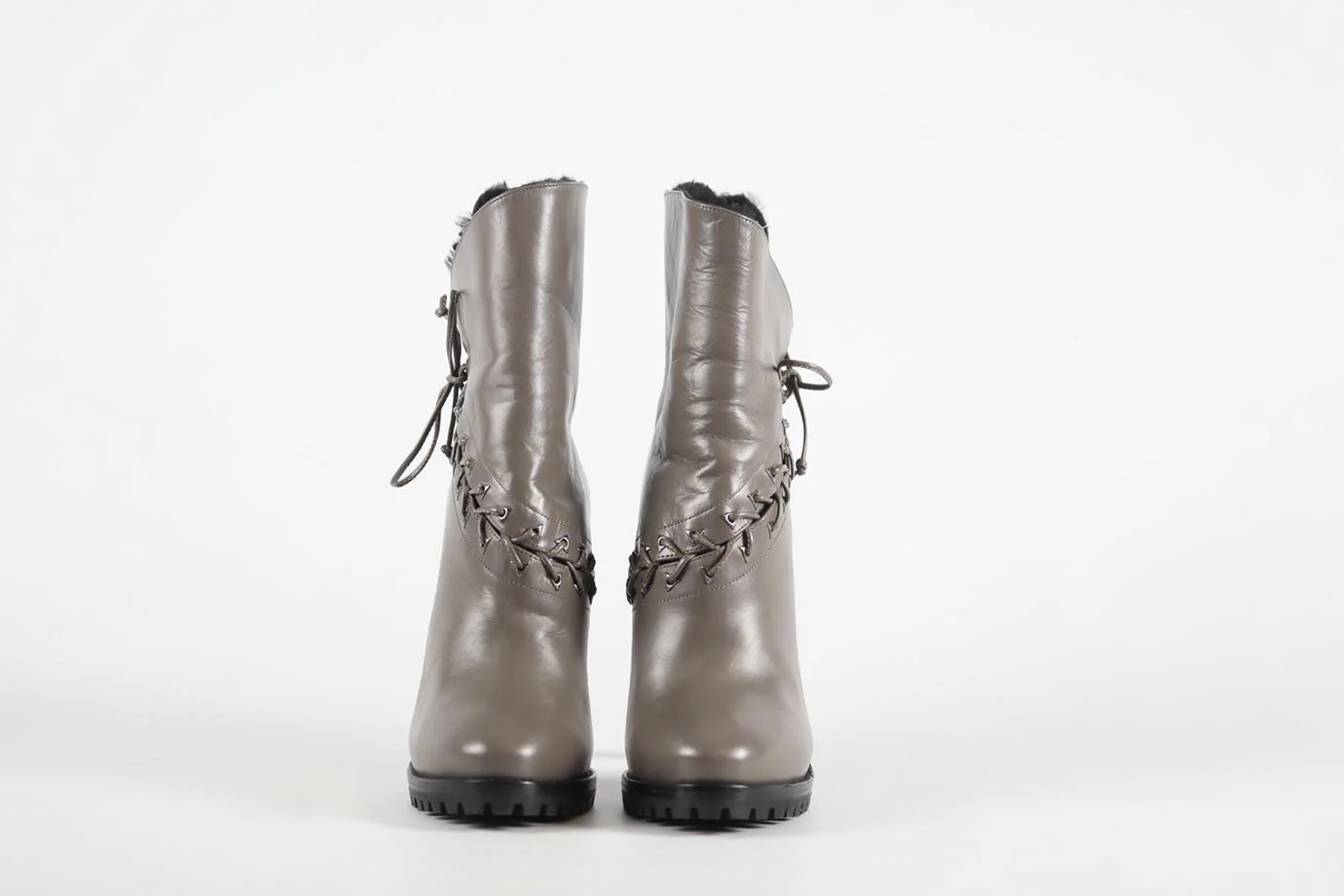 AZZEDINE ALAÏA SHEARLING AND LEATHER ANKLE BOOTS EU 37.5 UK 4.5 US 7.5 - Image 3
