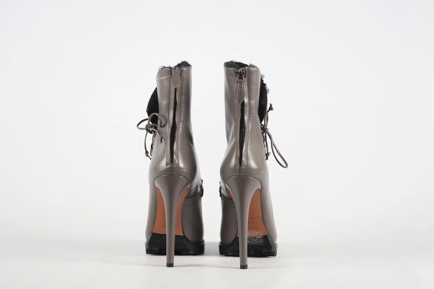AZZEDINE ALAÏA SHEARLING AND LEATHER ANKLE BOOTS EU 37.5 UK 4.5 US 7.5 - Image 4
