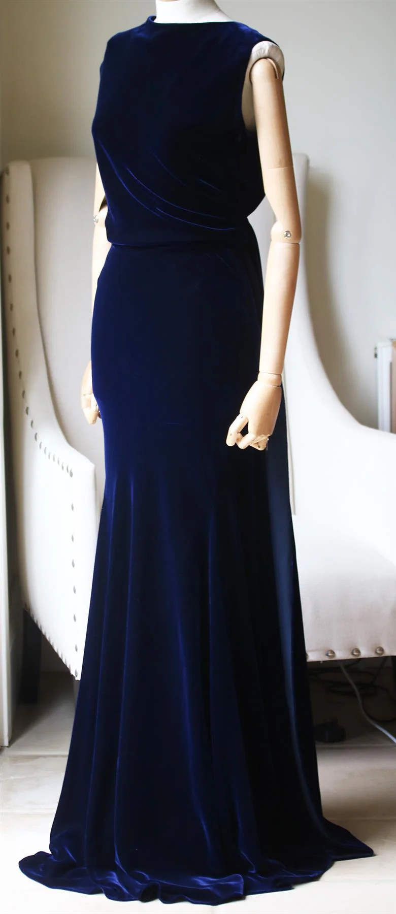 AZZEDINE ALAÏA VINTAGE HAUTE COUTURE VELVET DRAPED GOWN UK 8 - Image 3