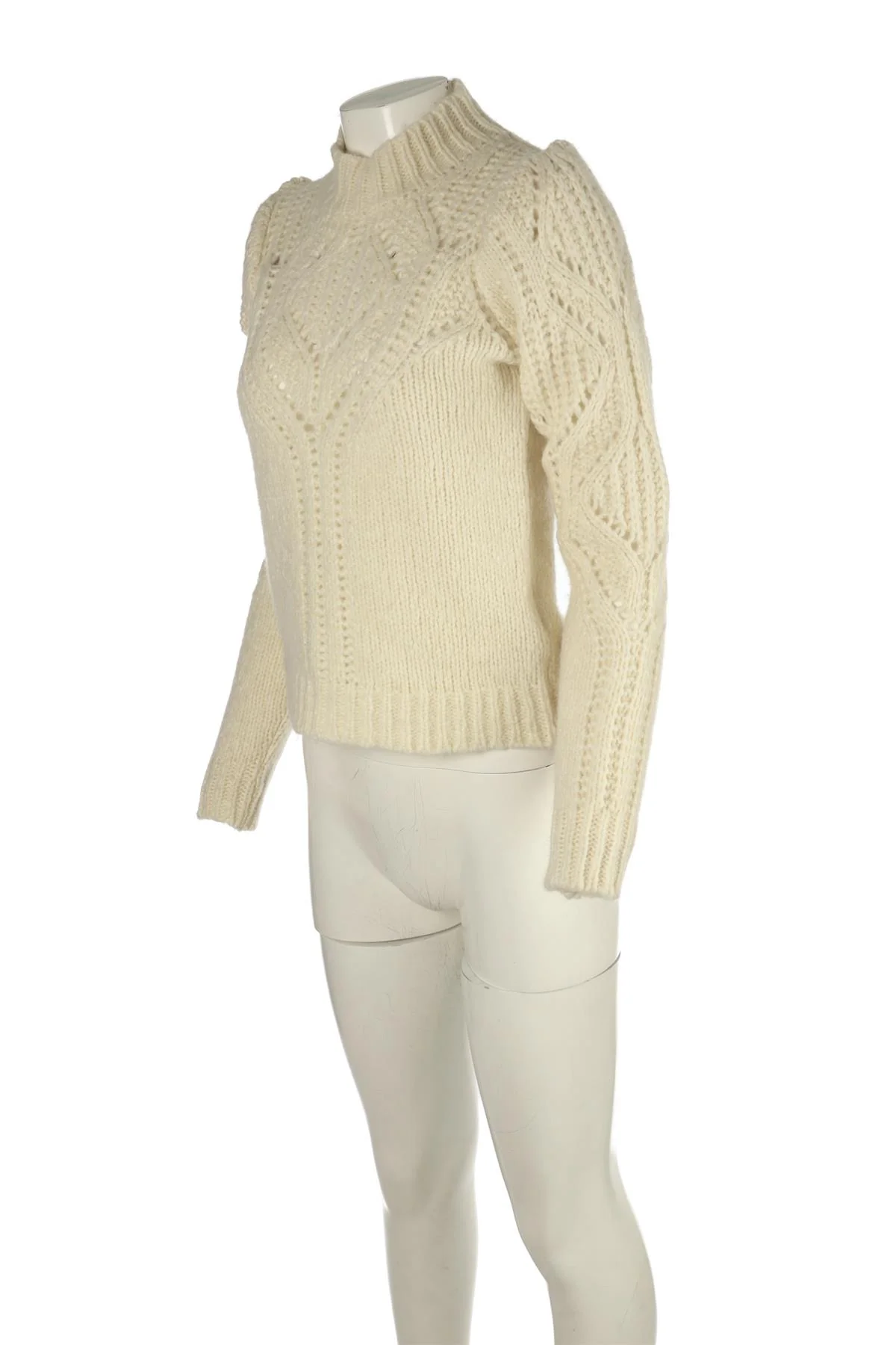 BA&SH CREAM WOOL AND ALPACA BLEND CABLE KNIT SWEATER US 0 UK 4 - Image 3