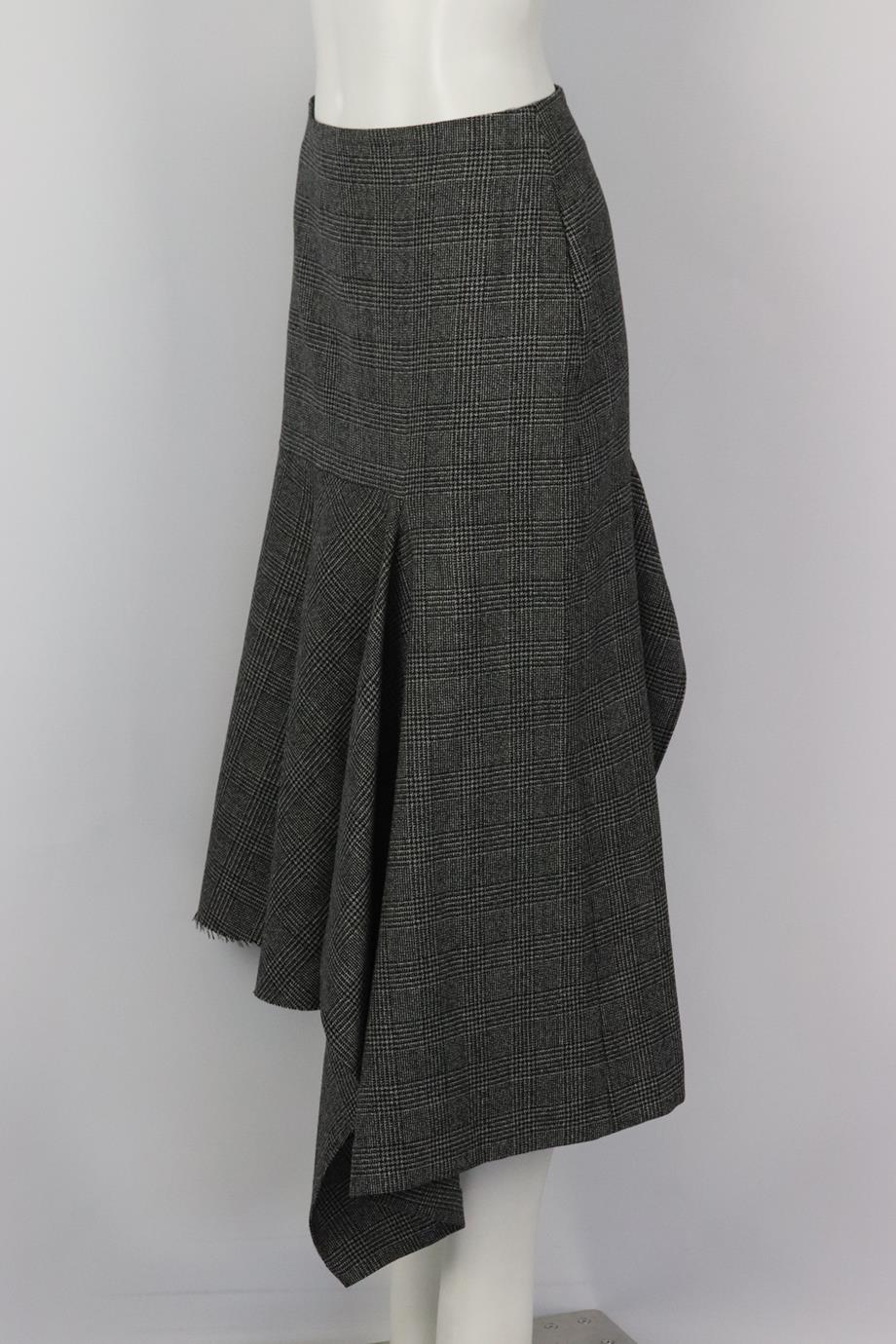 BALENCIAGA ASYMMETRIC CHECKED WOOL BLEND MIDI SKIRT IT 40 UK 8 - Image 3