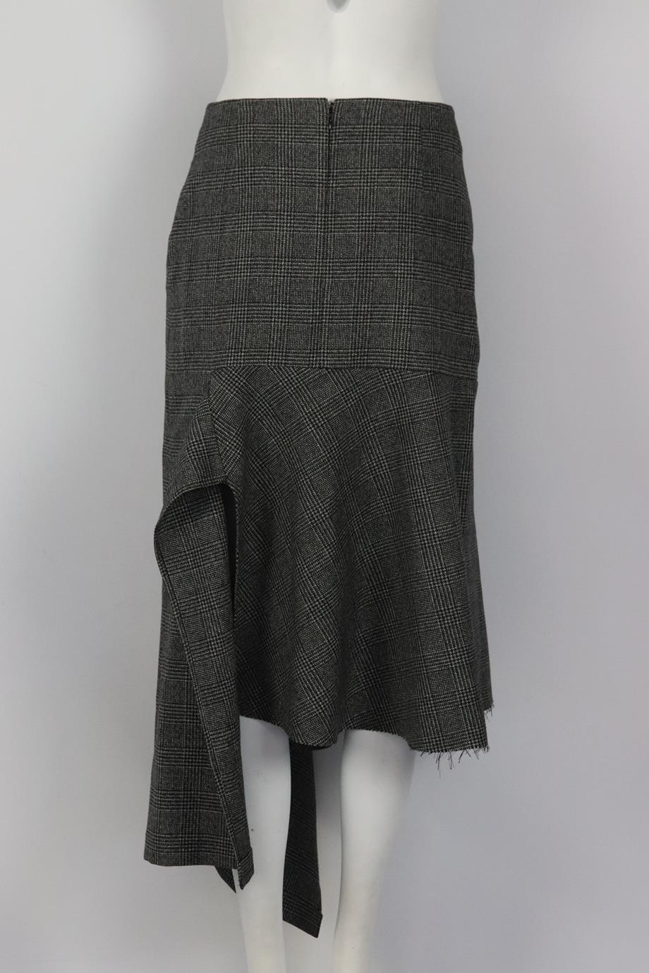BALENCIAGA ASYMMETRIC CHECKED WOOL BLEND MIDI SKIRT IT 40 UK 8 - Image 4