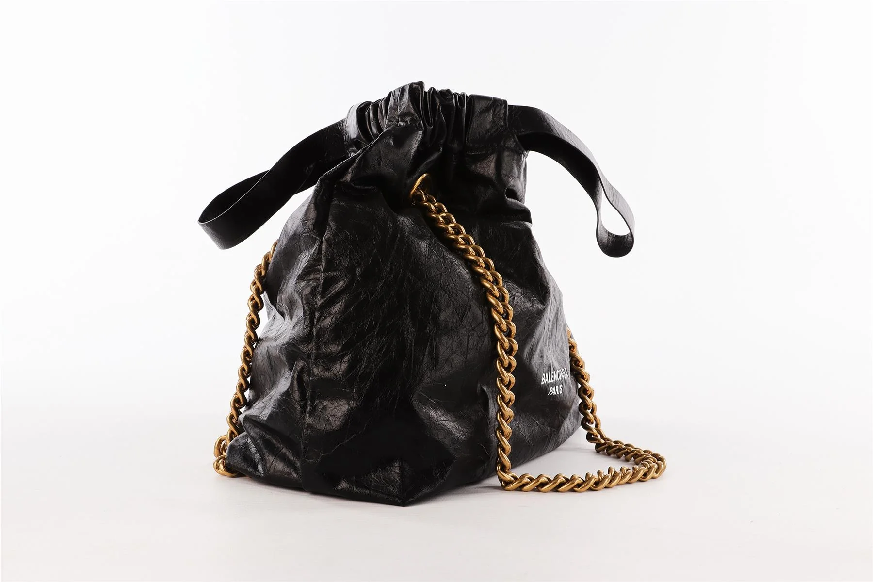 BALENCIAGA BLACK CRUSH SMALL LEATHER TOTE BAG - Image 5