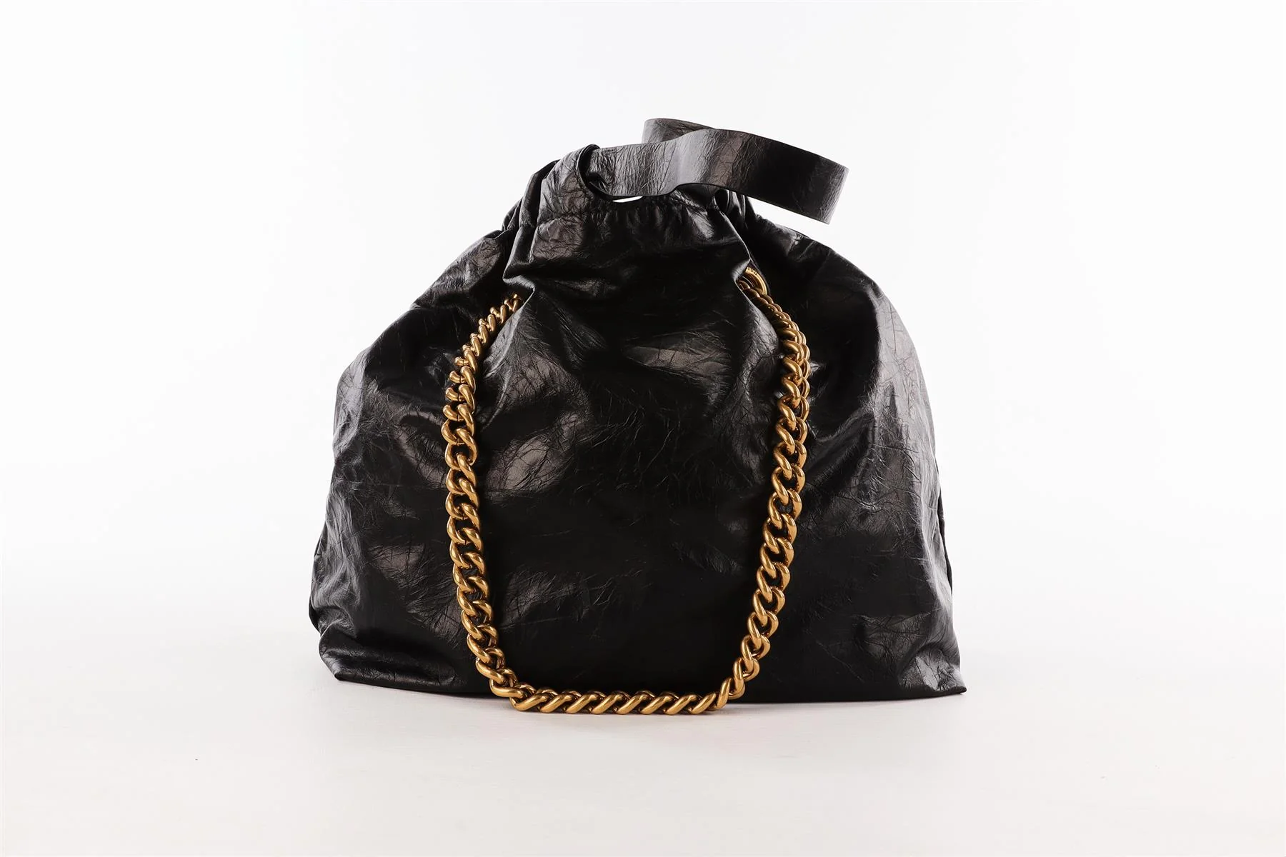 BALENCIAGA BLACK CRUSH SMALL LEATHER TOTE BAG - Image 8