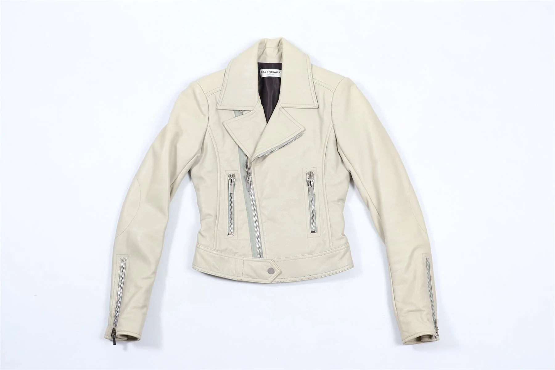 BALENCIAGA CREAM LEATHER JACKET FR 34 UK 6 - Image 2