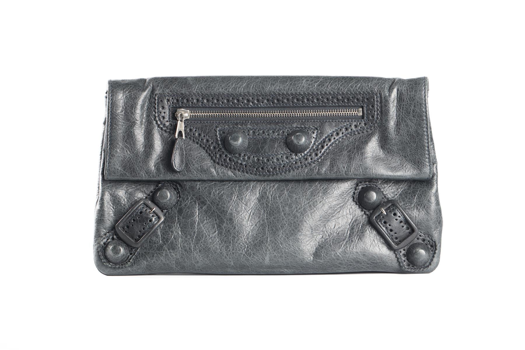 BALENCIAGA GREY GIANT 21 ENVELOPE LEATHER CLUTCH - Image 2