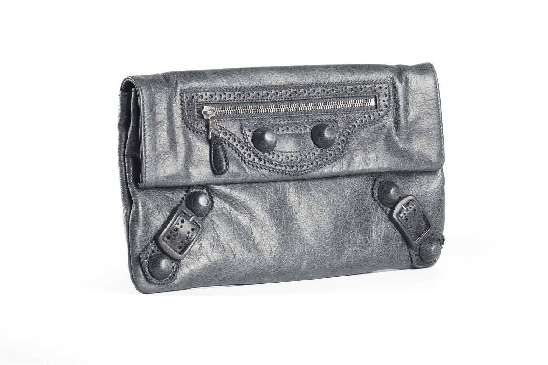 BALENCIAGA GREY GIANT 21 ENVELOPE LEATHER CLUTCH - Image 3