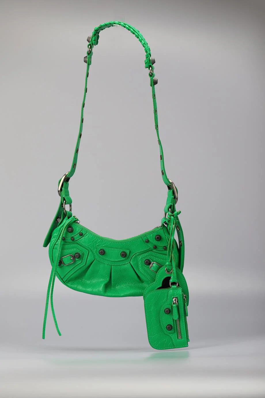 BALENCIAGA LE CAGOLE XS STUDDED CRINKLED LEATHER SHOULDER BAG - Image 2