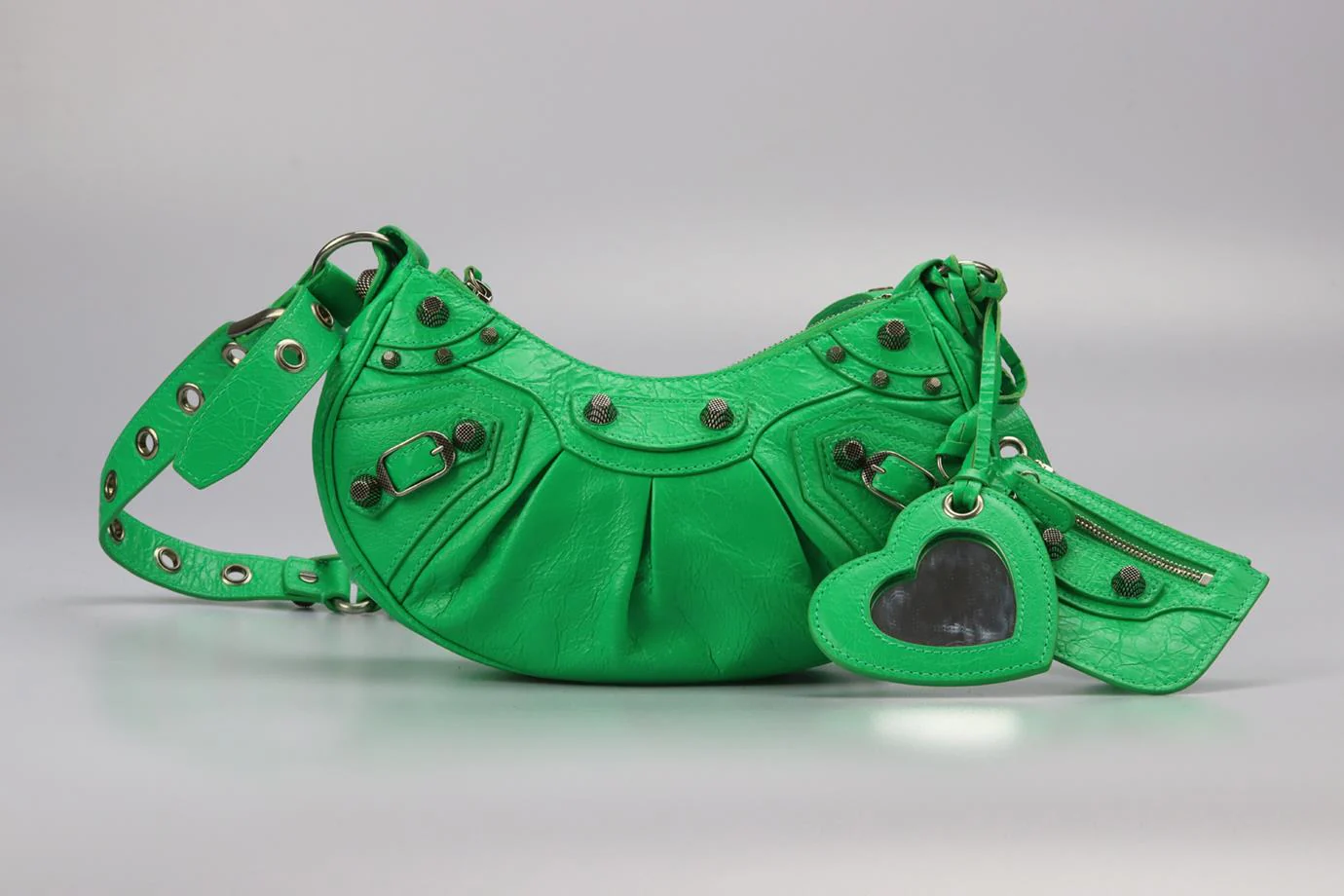 BALENCIAGA LE CAGOLE XS STUDDED CRINKLED LEATHER SHOULDER BAG - Image 4