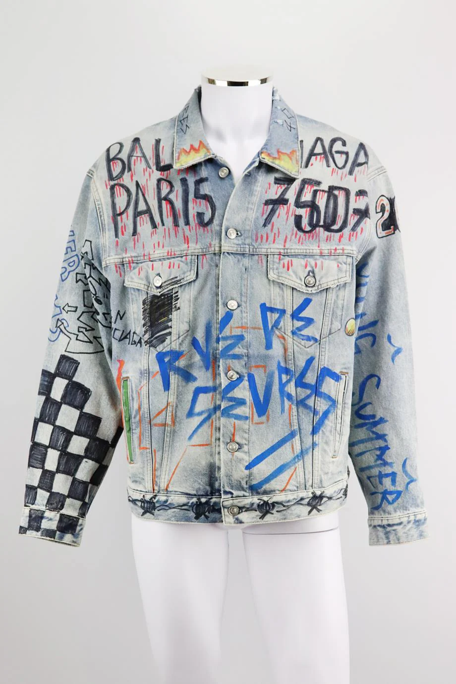 BALENCIAGA OVERSIZED PRINTED DENIM JACKET FR 38 UK 10 - Image 2