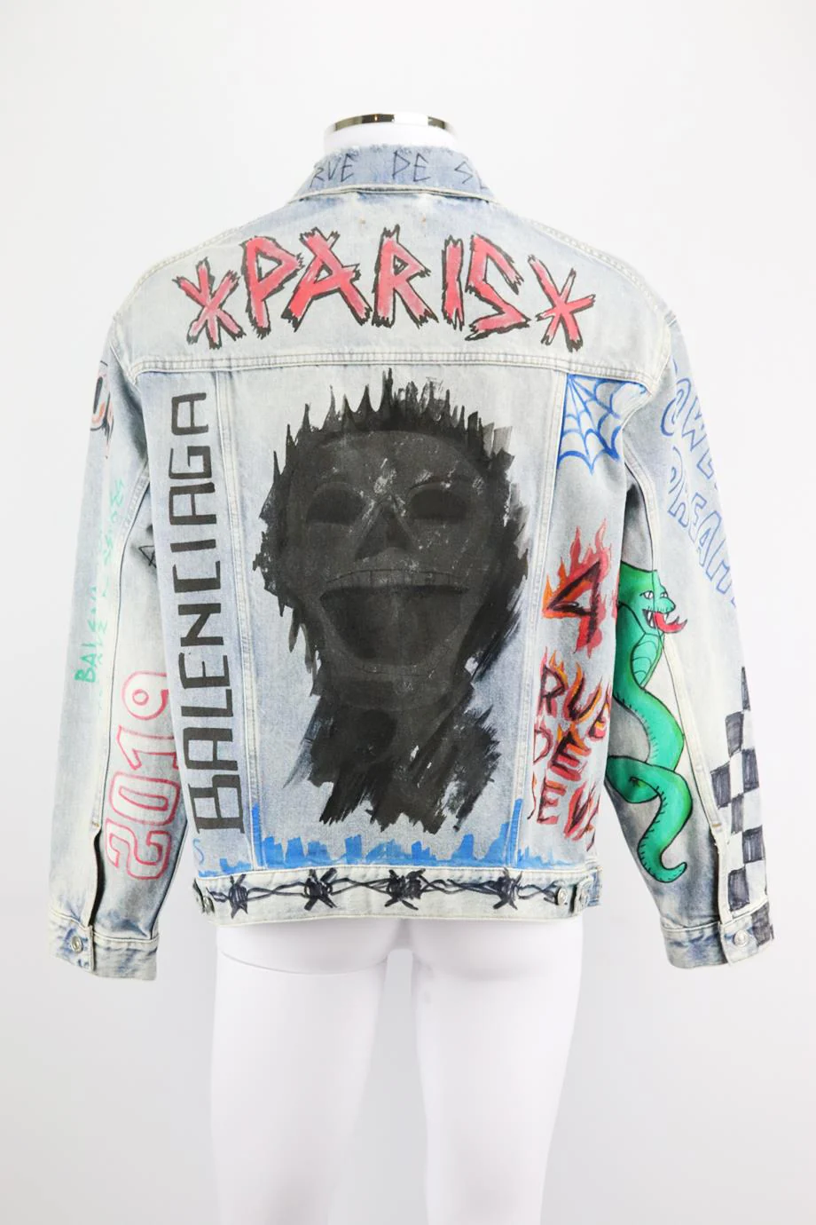 BALENCIAGA OVERSIZED PRINTED DENIM JACKET FR 38 UK 10 - Image 3