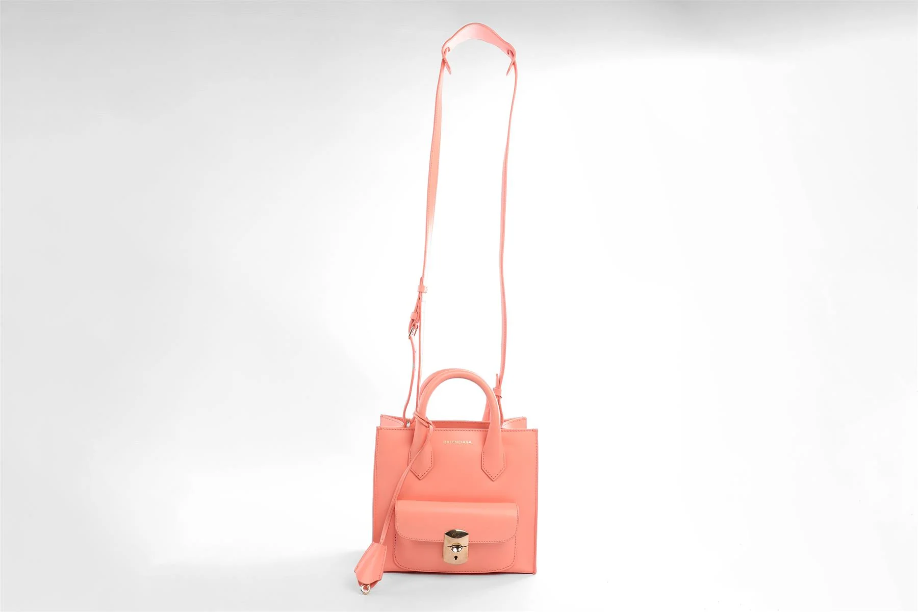 BALENCIAGA PINK PADLOCK ALL AFTERNOON MINI LEATHER TOTE BAG - Image 3