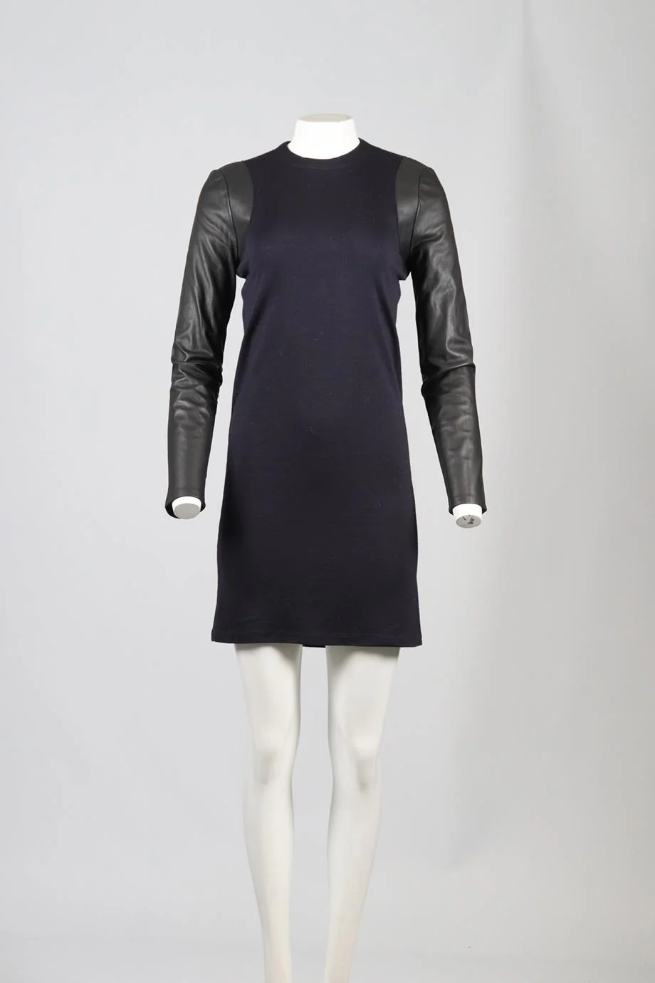 BALENCIAGA WOOL AND LEATHER MINI DRESS FR 38 UK 10 - Image 2
